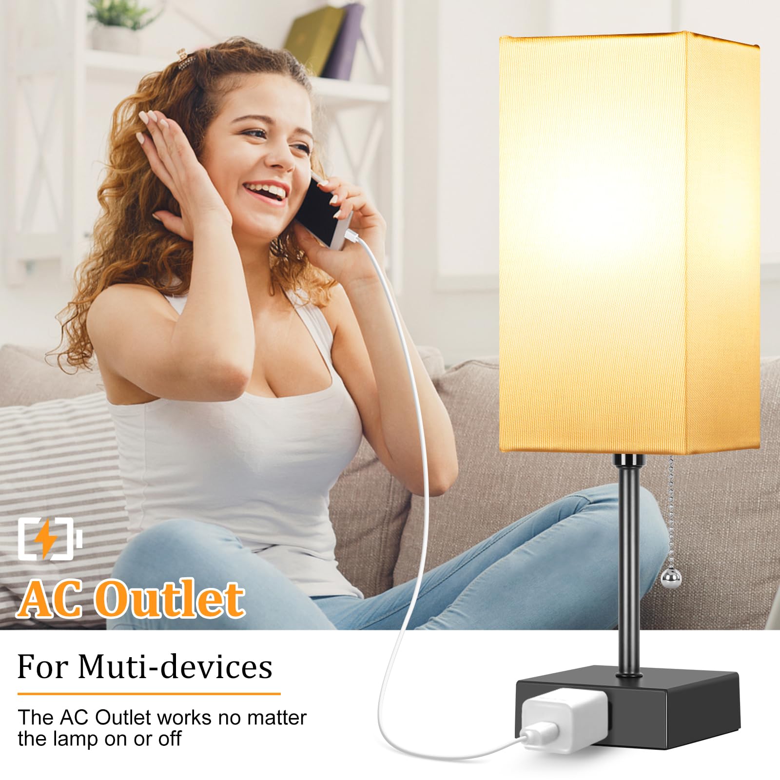 Dott Arts Modern Table Lamp Set of 2 with AC Outlets - Adjustable 2700K-5000K Night Light, Minimalist Bedside Lamps for Bedroom, Living Room, Office & Kids Room (Includes LED Bulbs) - Perfect for Reading, Working & Creating Cozy Atmosphere