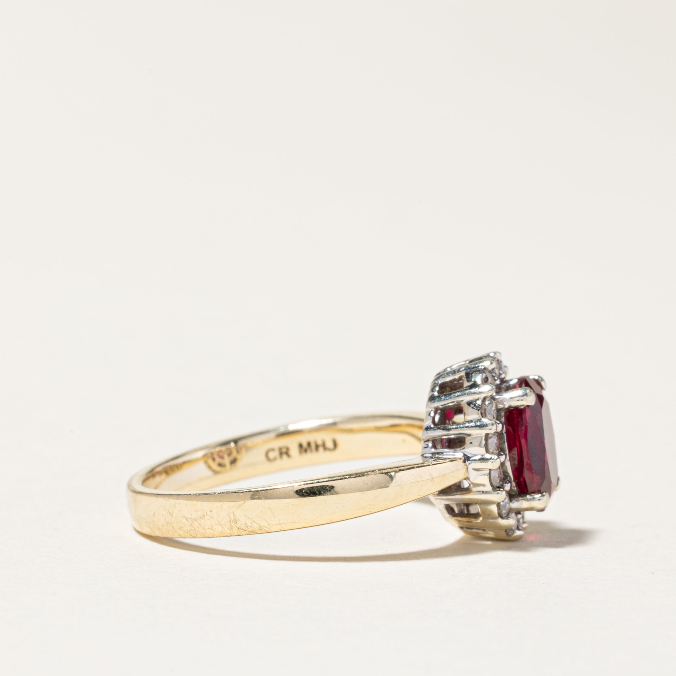10K Gold Plated Synthetic Ruby & Diamond Halo Engagement Ring - 1.50ct Oval Ruby with 0.22ctw Round Diamonds - Size 7.5 - Perfect for Anniversary Gifts, Valentine's Day & Bridal Jewelry