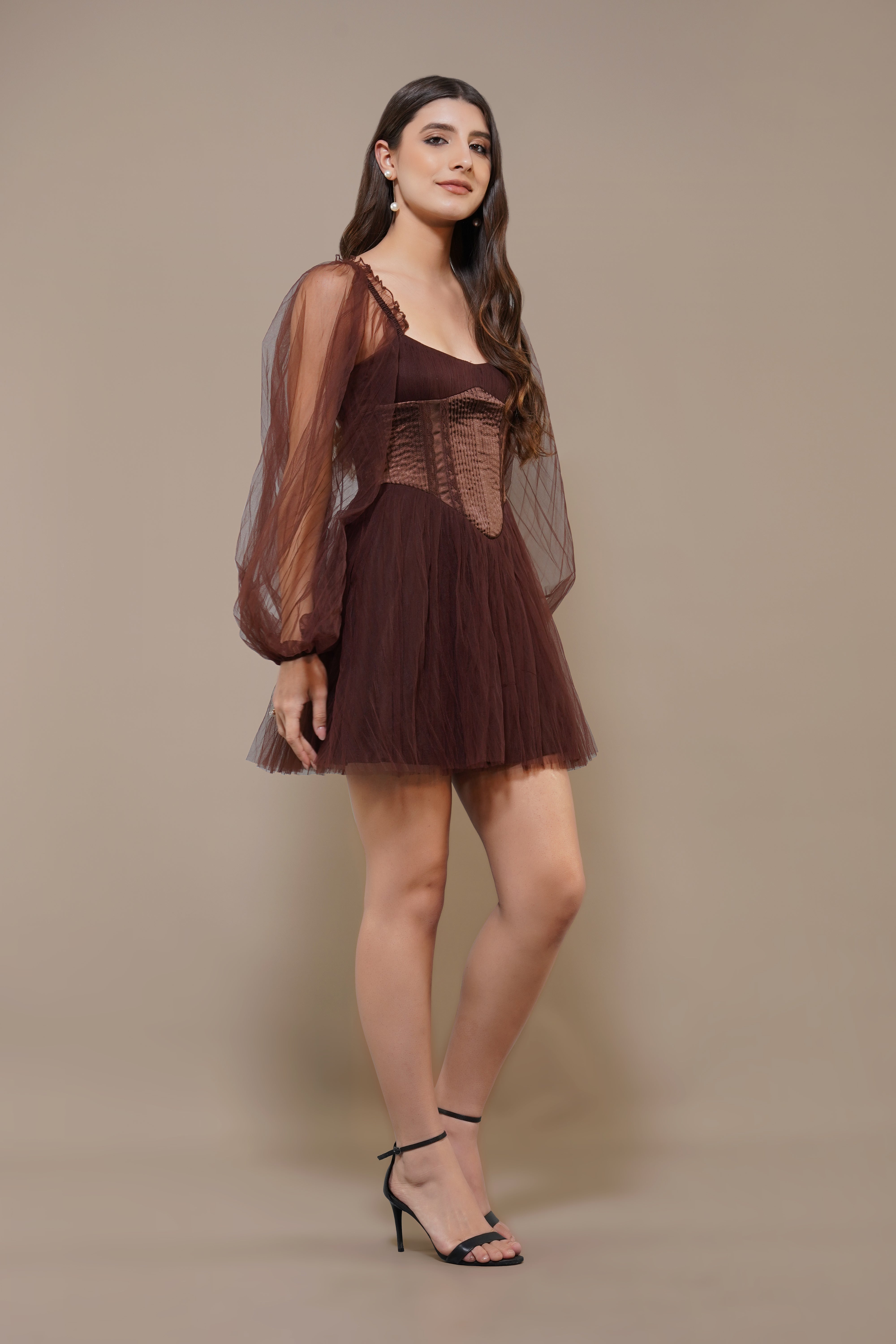Tara Mini Dress in Coffee Brown - Elegant Women's Short Dress for Casual & Party Wear - Perfect for Date Nights, Cocktail Parties & Summer Outfits
