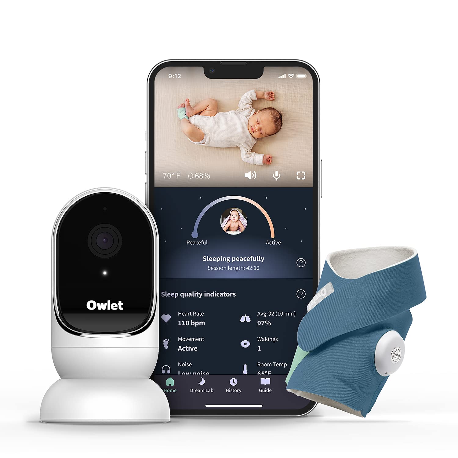 Owlet Dream Duo Smart Baby Monitor with Dream Sock & HD Camera - Track Sleep & Oxygen Levels for Newborns & Infants - Perfect for Nursery, Daycare & Travel Use