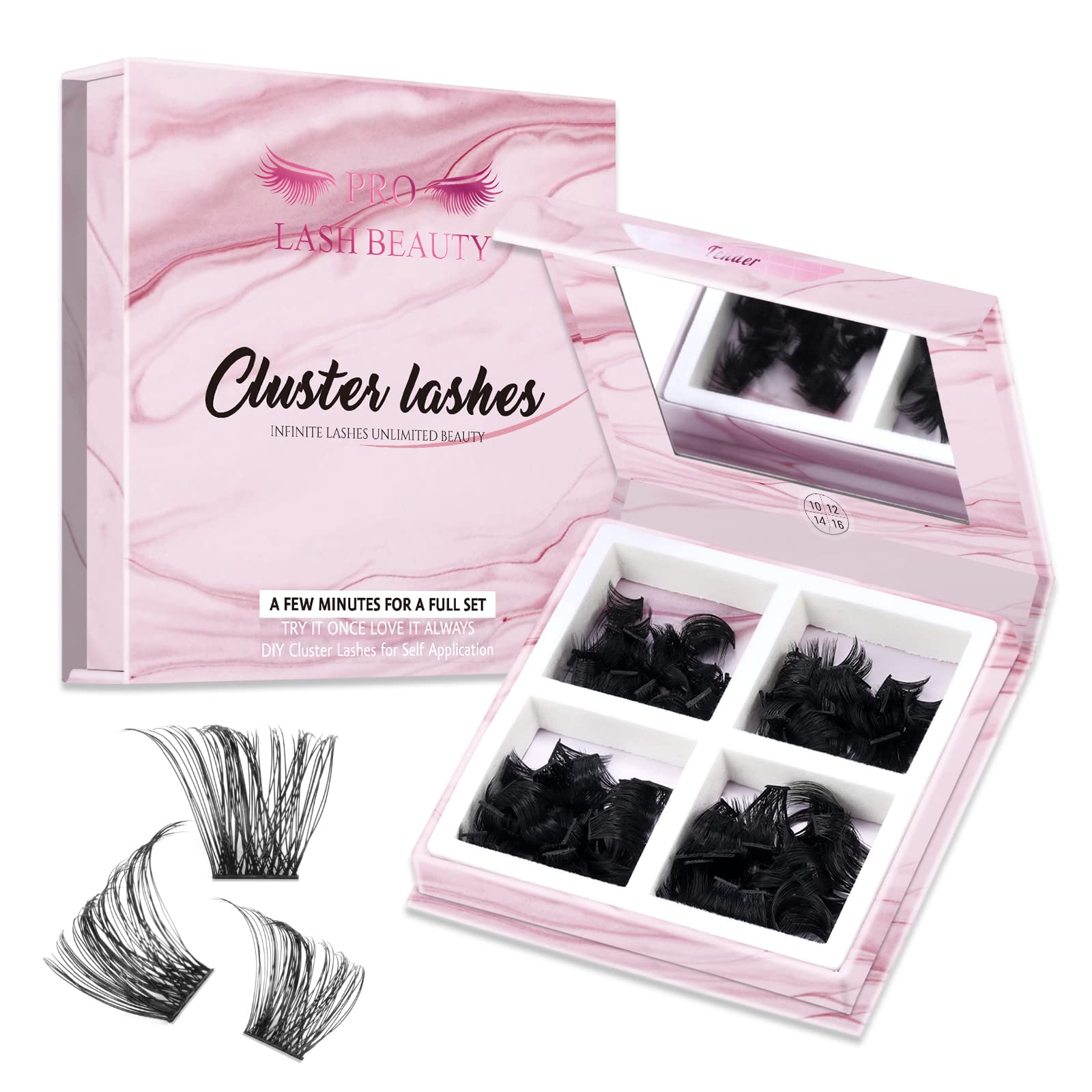 180 Pcs Fluffy Cluster Lashes for DIY Eyelash Extensions - Easy to Apply at Home, Includes Mirror (Tender, D-10-16 Mix) | Perfect for Natural Look, Bridal Makeup, and Daily Wear