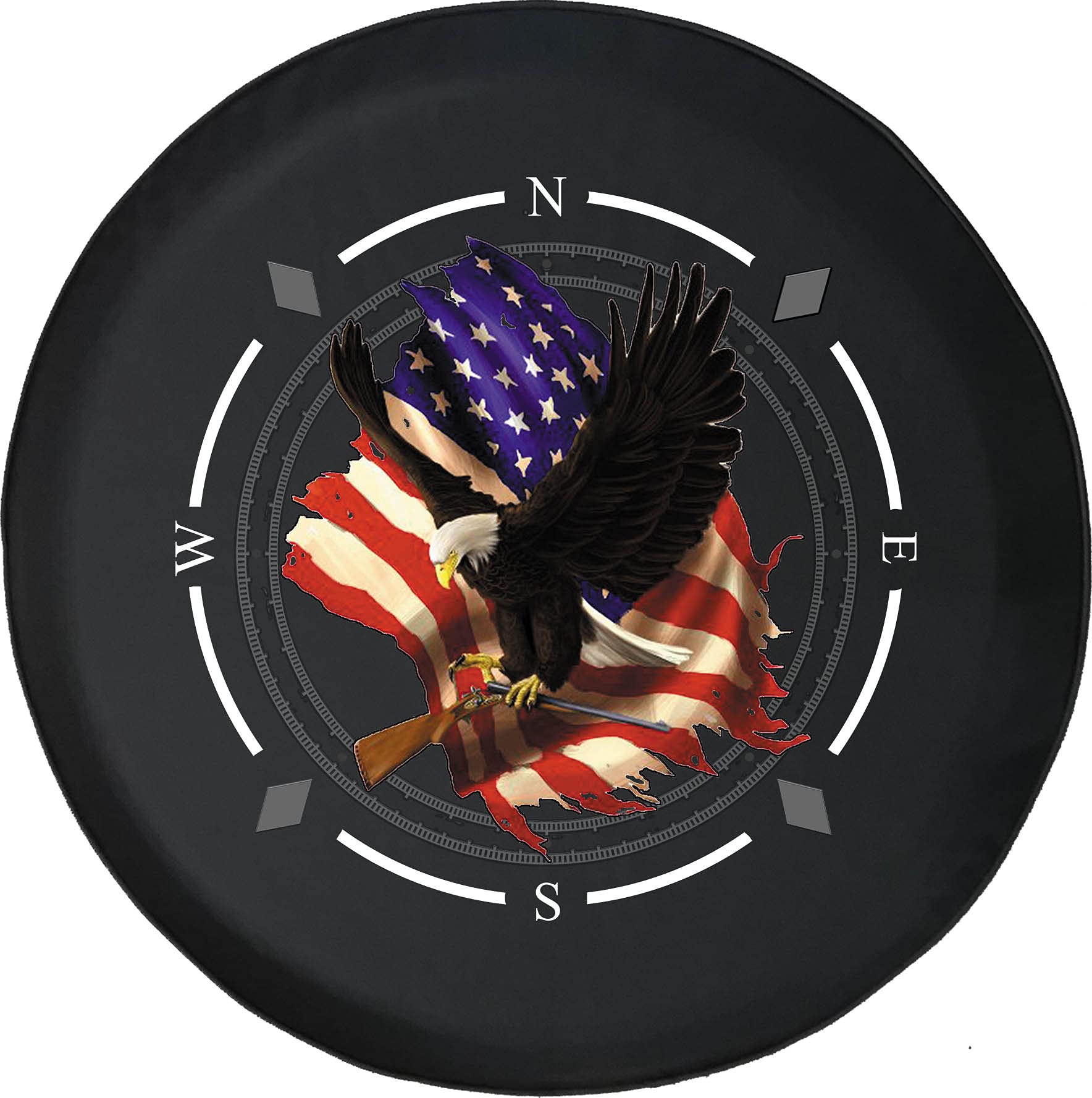American Flag Bald Eagle Spare Tire Cover with Compass - Universal Fit for SUV, Trailer, RV & Most Vehicles | Durable Wheel Protector for Off-Road Adventures & Camping Trips