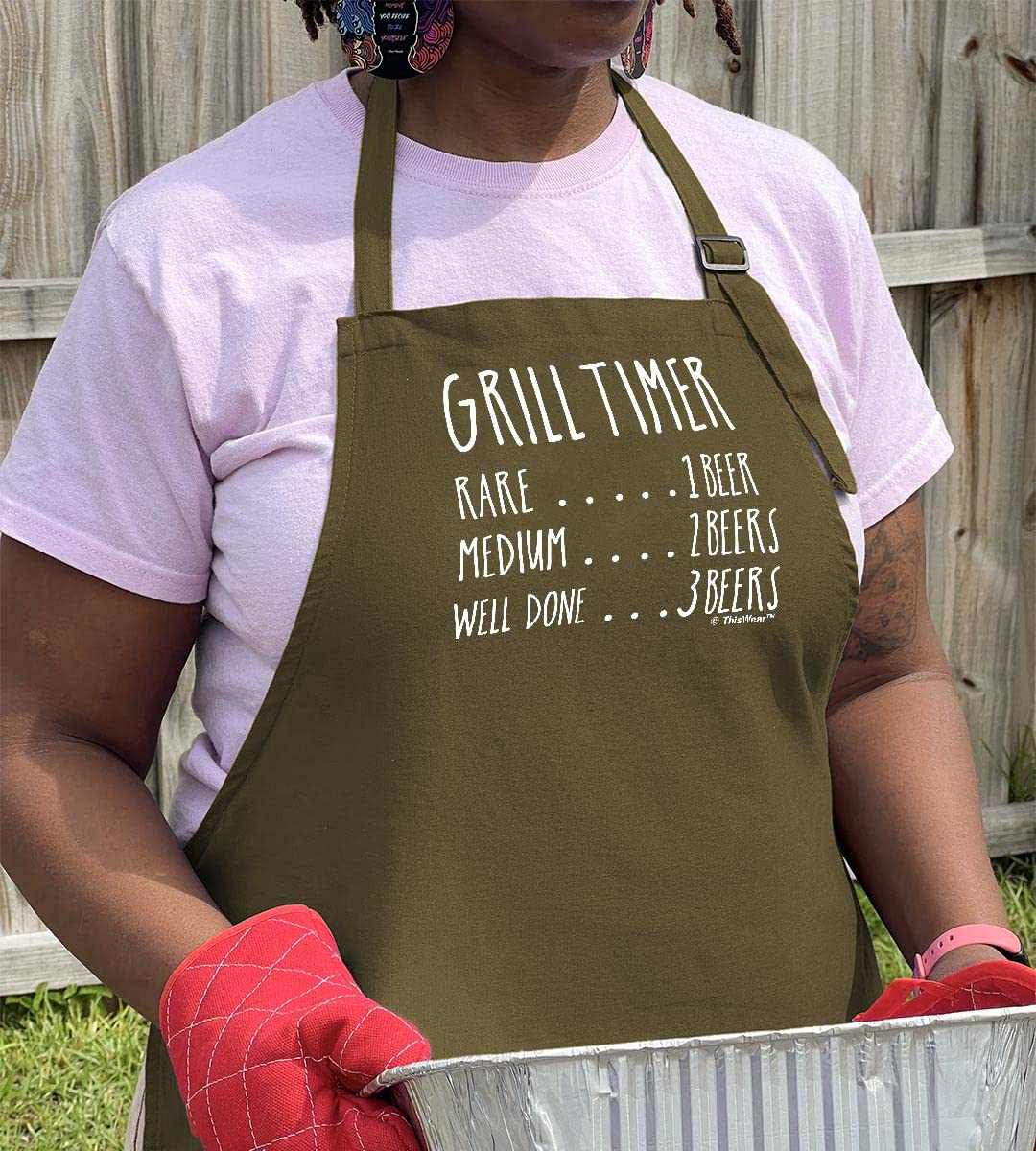 ThisWear Adjustable BBQ Grill Timer Apron with Two Pockets - Perfect for Cooking, Grilling & Outdoor Kitchen Use