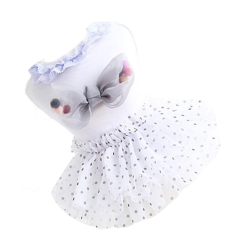 POPETPOP White Puppy Princess Dress with Cute Bow & Floral Lace Tutu Skirt - Elegant Dog Clothes for Small Dogs - Perfect for Birthday Parties, Photo Shoots & Special Occasions