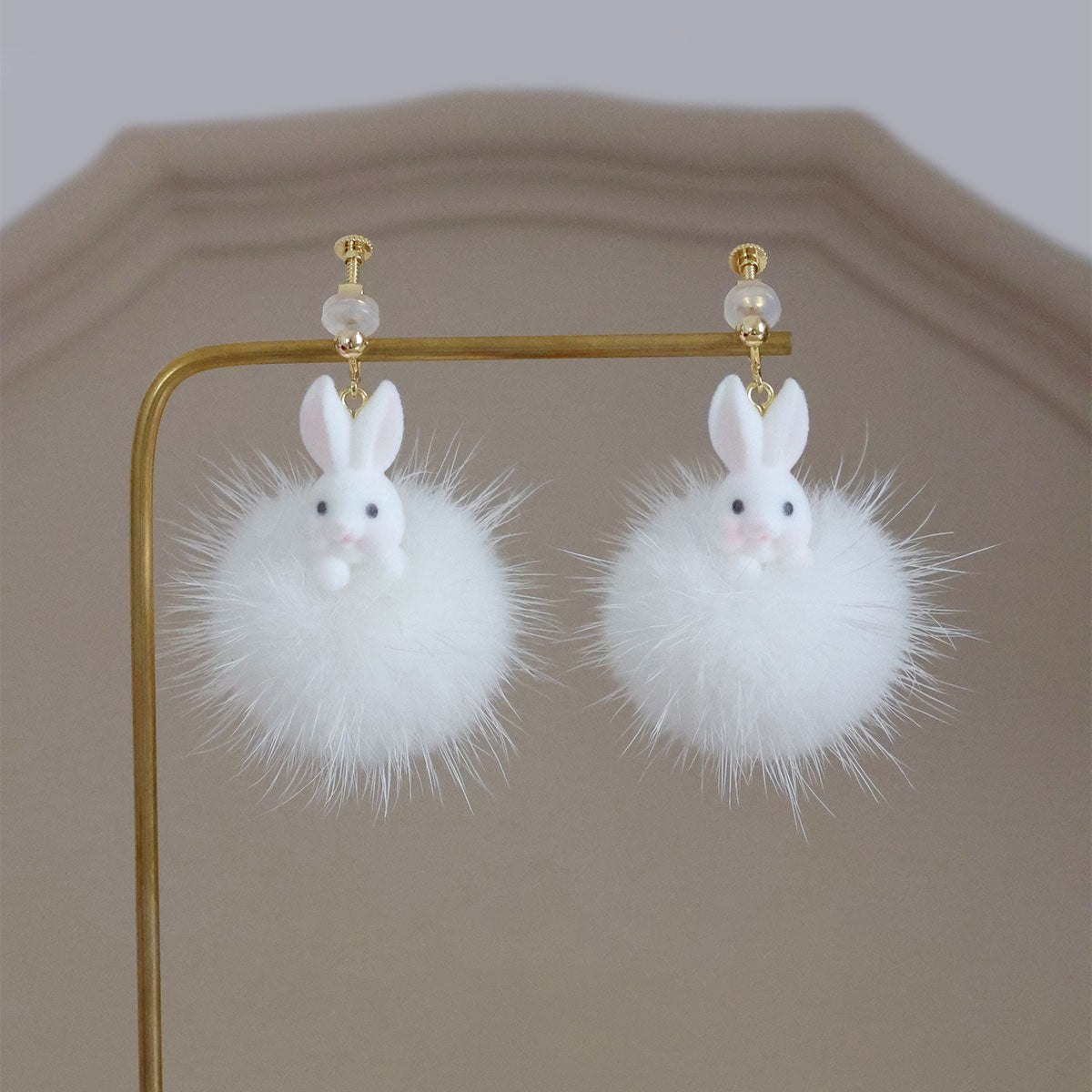 Chinese Zodiac Fluffy Rabbit Clip-On & Pierced Drop Dangle Earrings - Cute Animal Jewelry for Women, Girls | Perfect for Valentine's Day, Birthday Gifts & Everyday Fashion Accessories