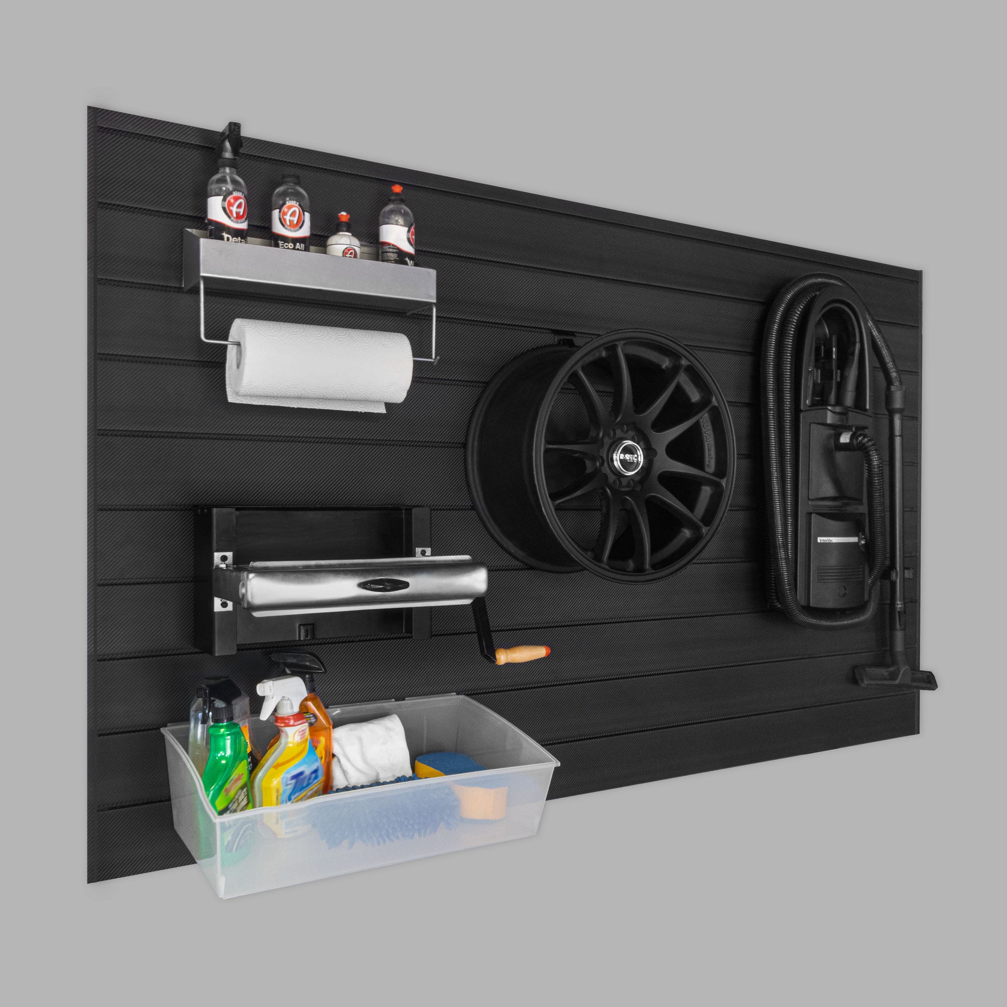 4 ft x 8 ft Black Carbon Fiber PVC Slatwall Panel - 4 Pack (128 sq ft) - Retail Display Shelving for Stores, Garages & Home Organization