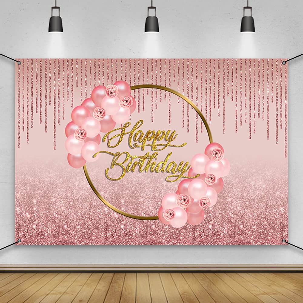 Rose Gold Glitter Birthday Banner - 6x3.6ft Polyester Happy Birthday Backdrop for Women's Party Decor, Rose Gold Sign Poster for Birthday Celebrations | Perfect for Birthday Parties, Baby Showers & Anniversary Decorations