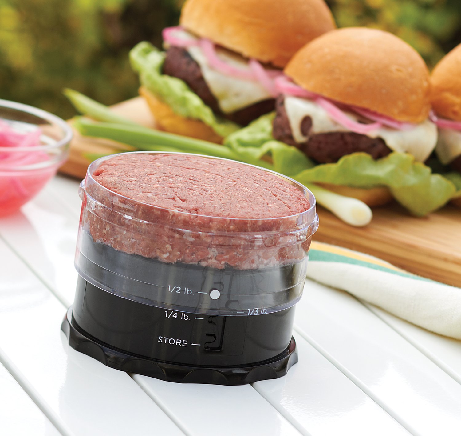 Outset Adjustable Burger Press - Stainless Steel Patty Maker for Perfect Homemade Burgers, Meatballs & Sliders - Ideal for BBQ, Grilling & Kitchen Use