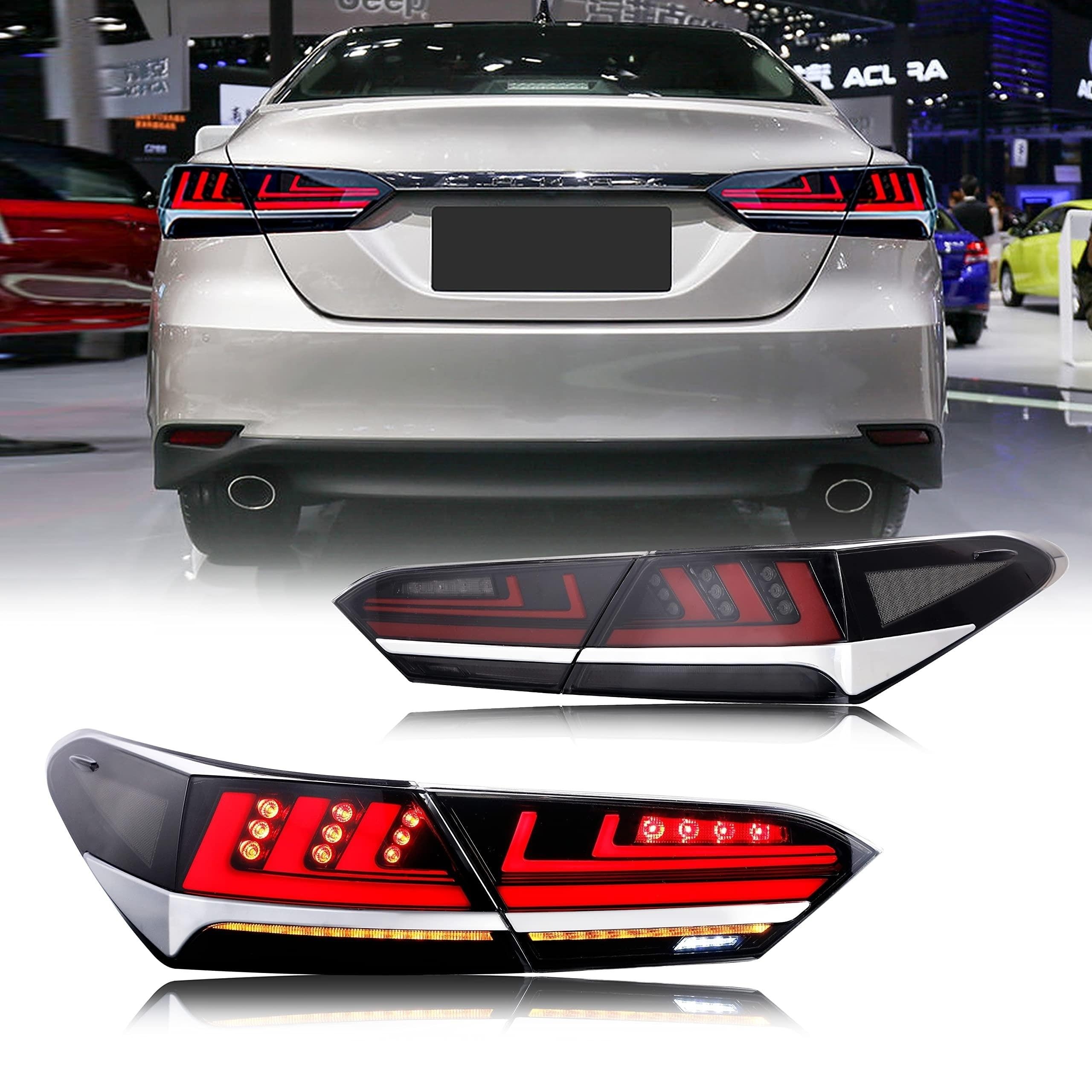 Inginuity Time LED Tail Lights for Toyota Camry 2018-2023 - Smoked Rear Lamps with Start Up Animation, DRL, Brake & Turn Signal Assembly | Enhanced Visibility & Style for Night Driving & Custom Car Look