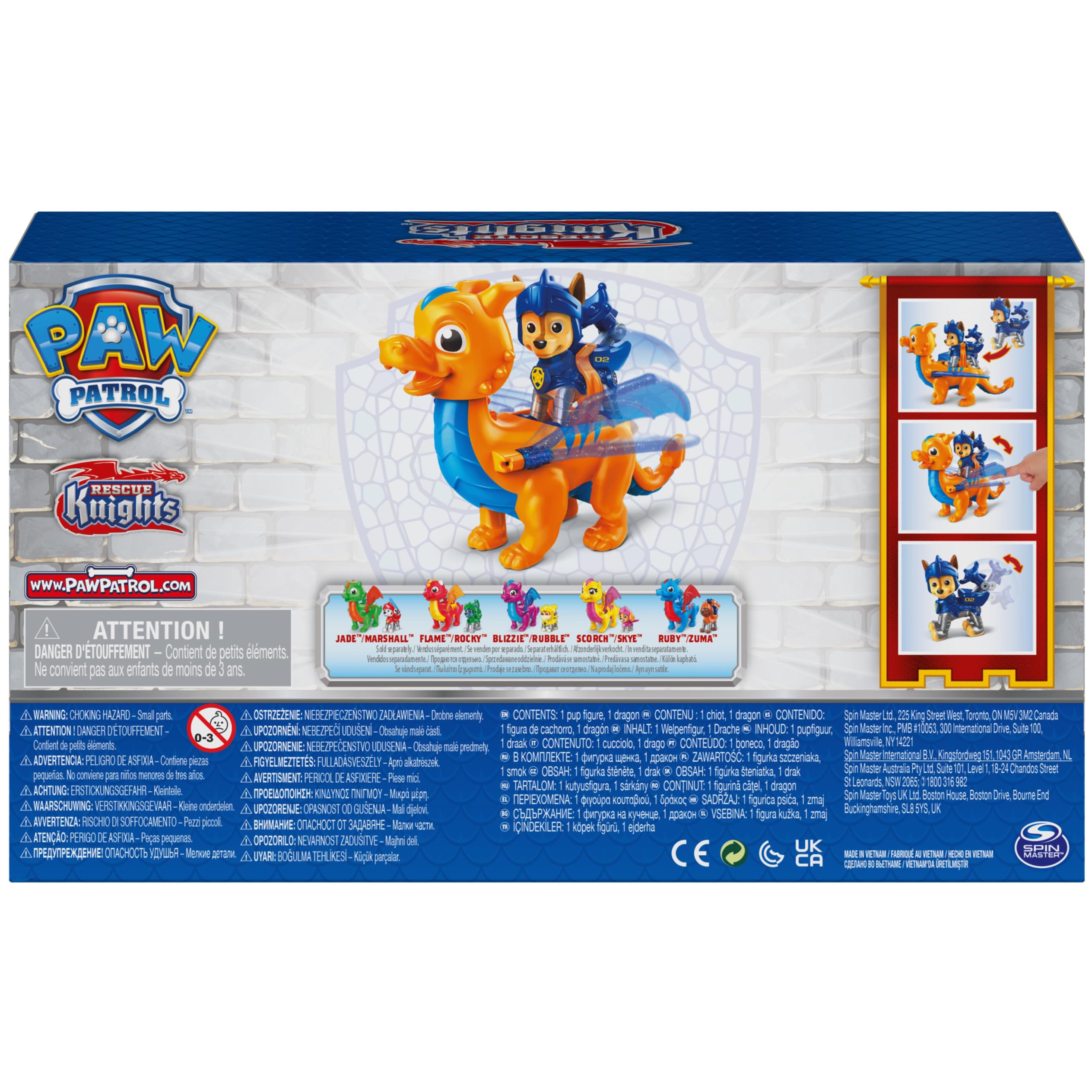 Paw Patrol Rescue Knights Chase & Dragon Draco Action Figures Set - Kids Toys for Ages 3+ | Birthday Gifts, Role Play, Adventure Storytelling