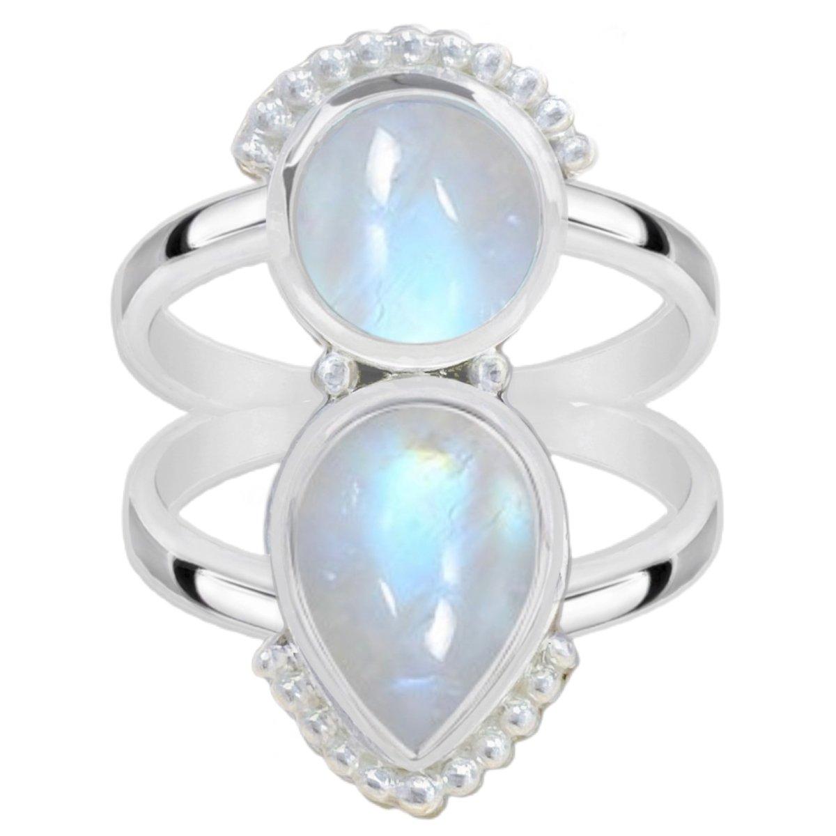 Laihas Peaceful Solitude Moonstone Ring - Elegant Sterling Silver Jewelry for Women, Healing Crystal Gift for Meditation & Spiritual Wellness