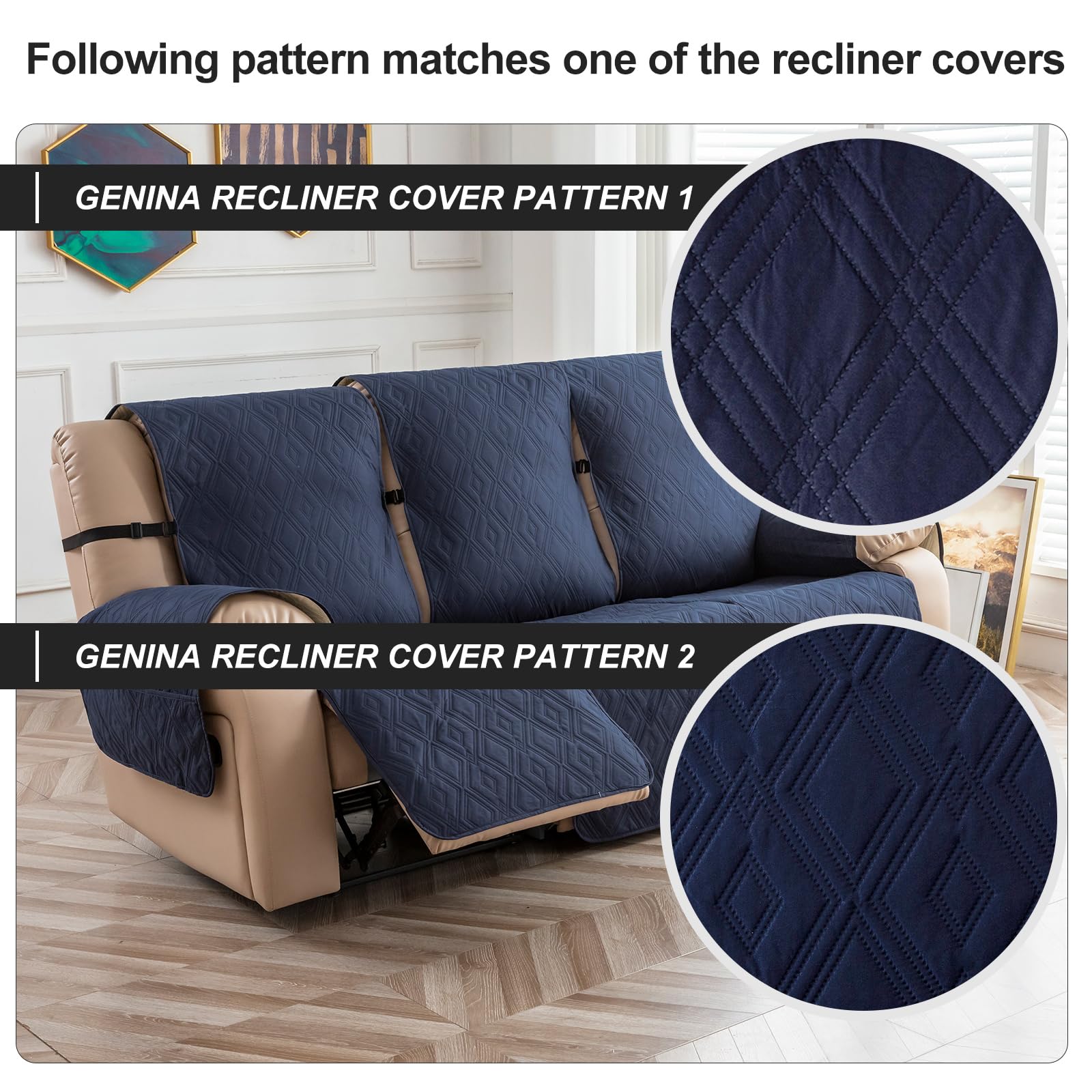 Waterproof Reclining Couch Cover 3-Seater Non-Slip Washable Sofa Protector for Pets & Kids - Navy Blue Furniture Protector for Recliner Sofas - Perfect for Living Room, Family Room & Pet-Friendly Homes