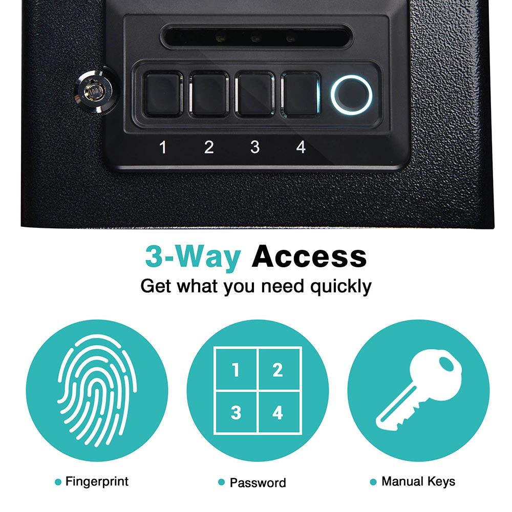 TheLAShop Biometric Digital Gun Safe - Fingerprint & Keypad Pistol Drawer Lock Box for Home & Office Security | Quick Access Handgun Storage for Bedside, Car, Travel Protection