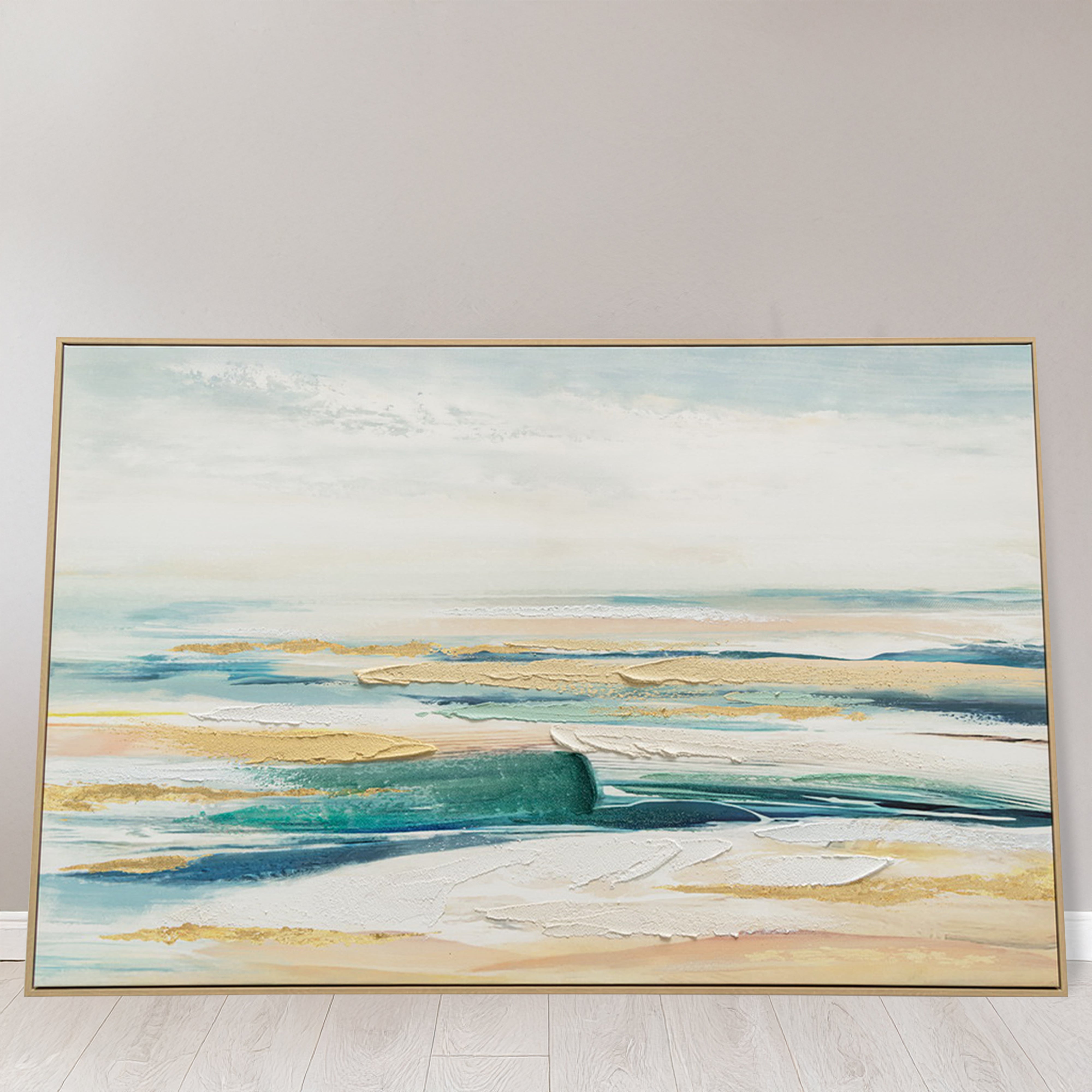Urban Style Abstract Coastal Brushmarks Embellished Canvas Wall Art - Perfect for Beach House, Living Room & Office Decor