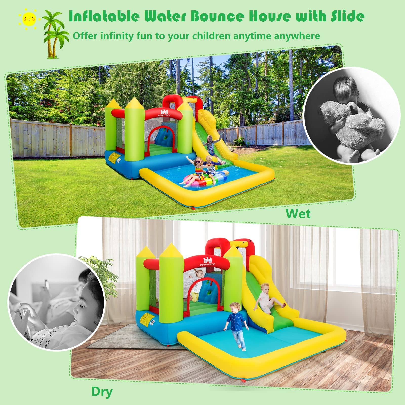**Costzon 12x9FT Inflatable Water Slide & Bounce House for Kids - Outdoor Water Play with Large Jumping Area, 480W Blower, Climbing Wall & Splash Pool - Perfect for Backyard Parties, Summer Fun & Birthday Gifts**    *(Use Cases: Ideal for backyard BBQs, birthday parties, summer gatherings, family reunions, and outdoor water play activities.)*
