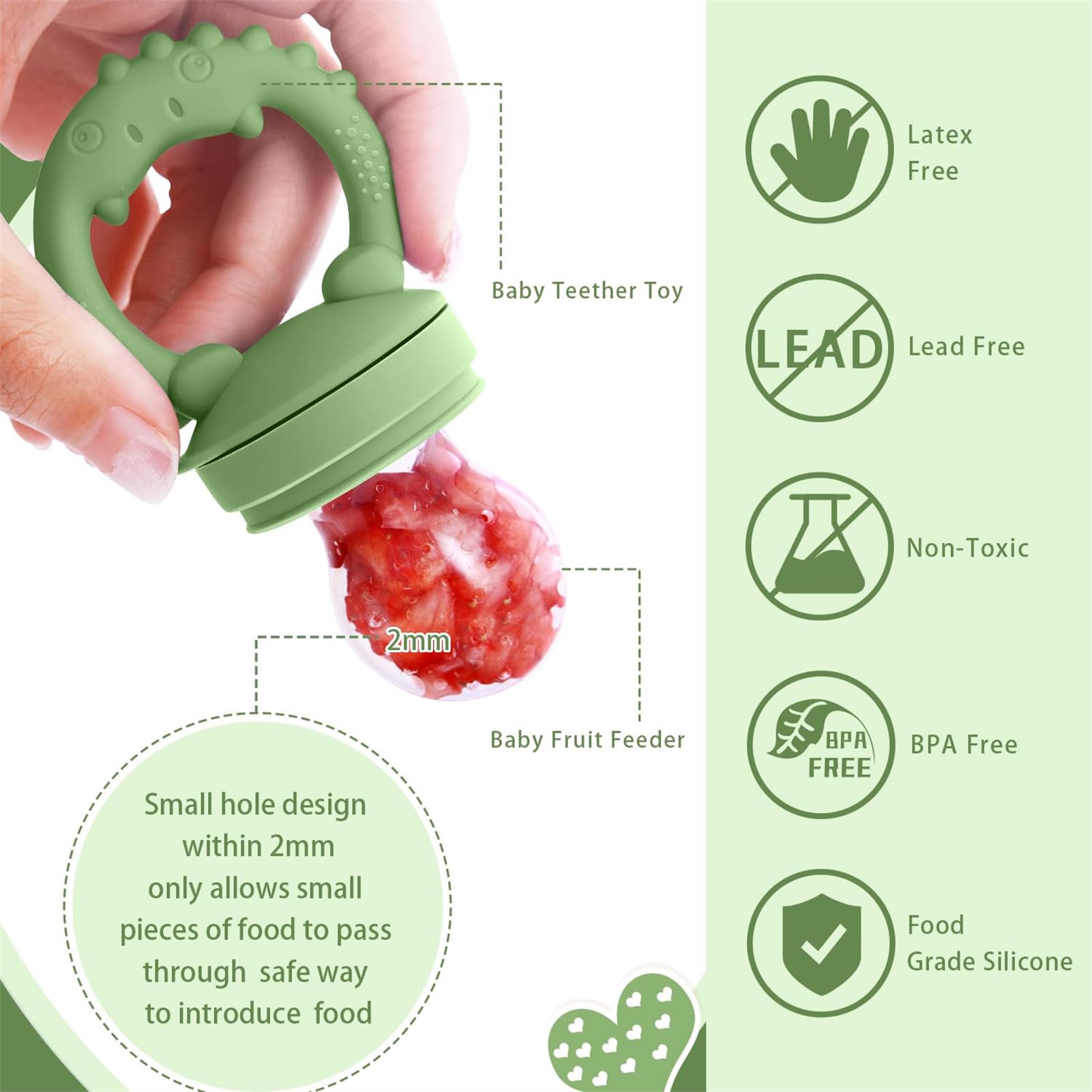 Organic Silicone Baby Fruit Feeder & Breastmilk Popsicle Molds - BPA Free Freezer Tray with Lid, 2 Pack Infant Teething Relief & Self Feeding Tool - Includes 6 Food Pacifiers (Green + Dark Blue) - Perfect for Introducing Solids, Soothing Sore Gums & Making Homemade Baby Food Popsicles