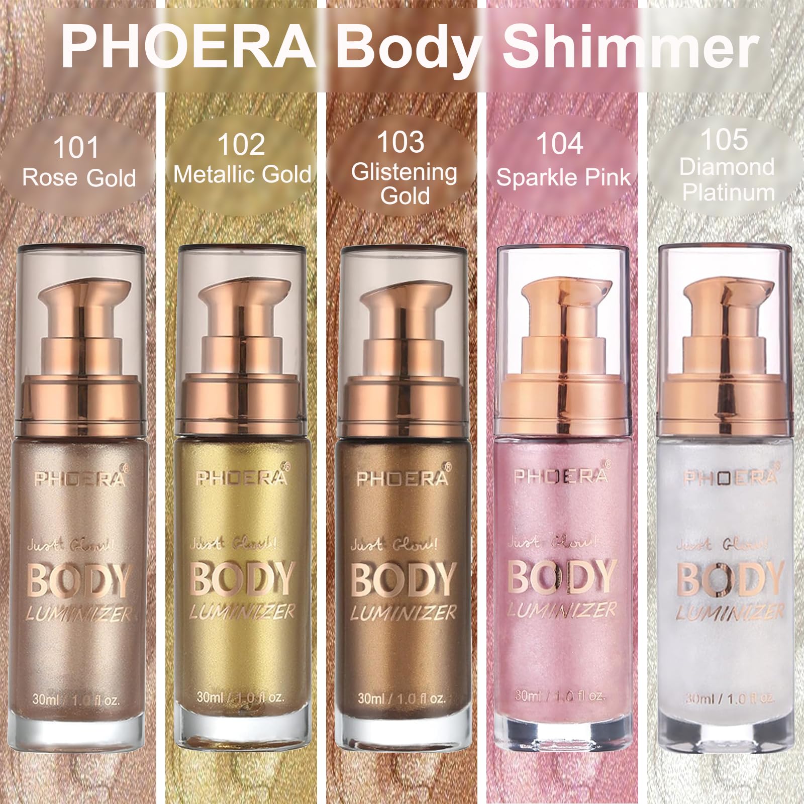 PHOERA Body Shimmer Oil & Bronzer - 2PCS Glistening Bronze Glow Oil with Makeup Brush | Natural Sunless Tanning Lotion for Legs, Face & Body | 1oz/Jar Shimmer Highlighter for Summer, Beach & Party Glow