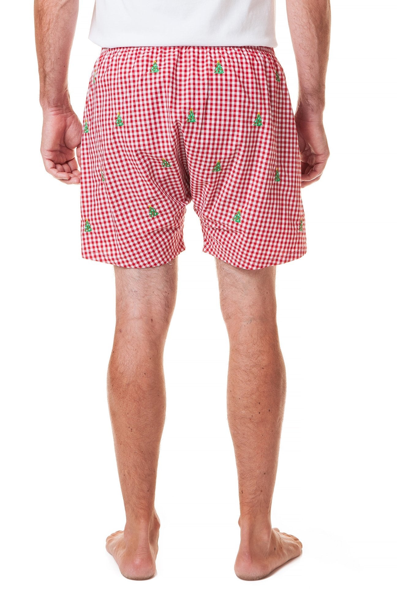 Barefoot Boxer Wide Gingham Red Christmas Tree Print - Comfortable Holiday Pajama Pants for Women - Perfect for Christmas Morning & Cozy Winter Nights