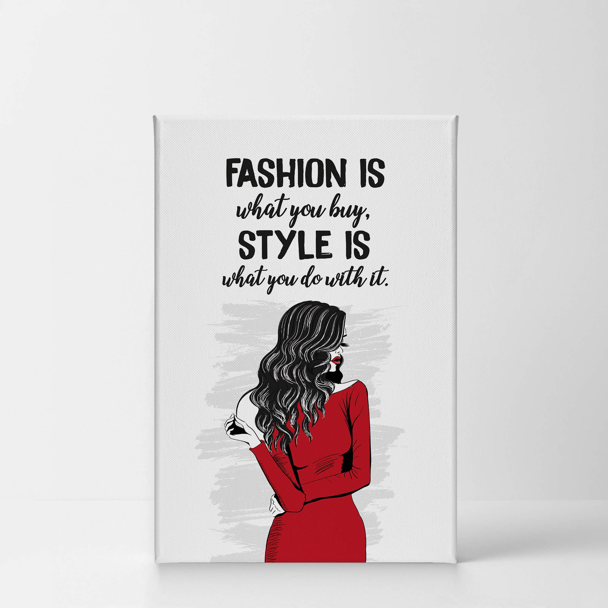 Smile Art Design Fashion Quote Canvas Print - Stylish Girl in Red Glam Wall Art for Office, Dorm, Bedroom & Living Room Decor - Ready to Hang 36x24 - Perfect for Women's Spaces & Motivational Home Decor