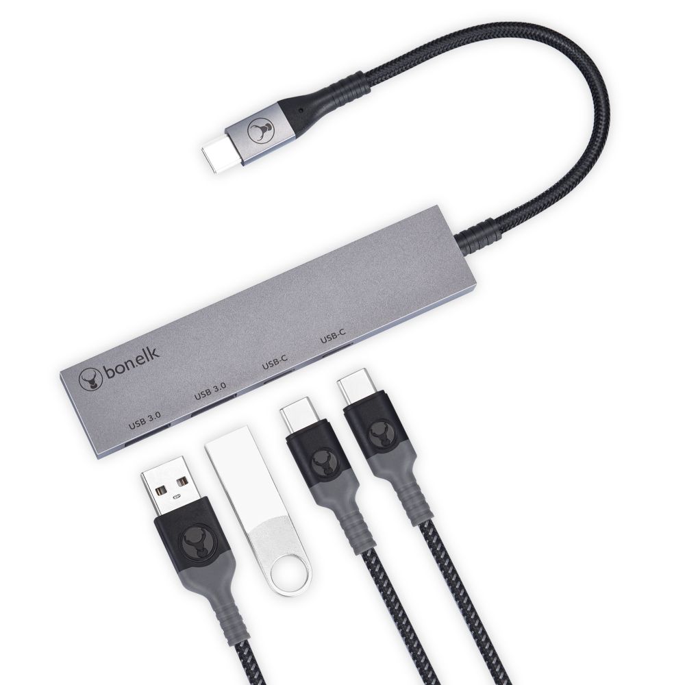 Bonelk 4-in-1 USB C Hub Slim Multiport Adapter with Long Lifespan - Perfect for MacBook, iPad Pro, and Laptop Connectivity at Home & Office