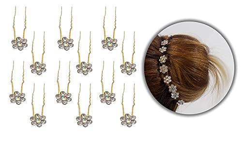 12Pcs Gold Rhinestone Bridal Hair Pins - U-Shaped Wedding Hair Jewelry for Women & Girls (3 Inches) - Perfect for Bridal Updos, Prom, and Special Occasions