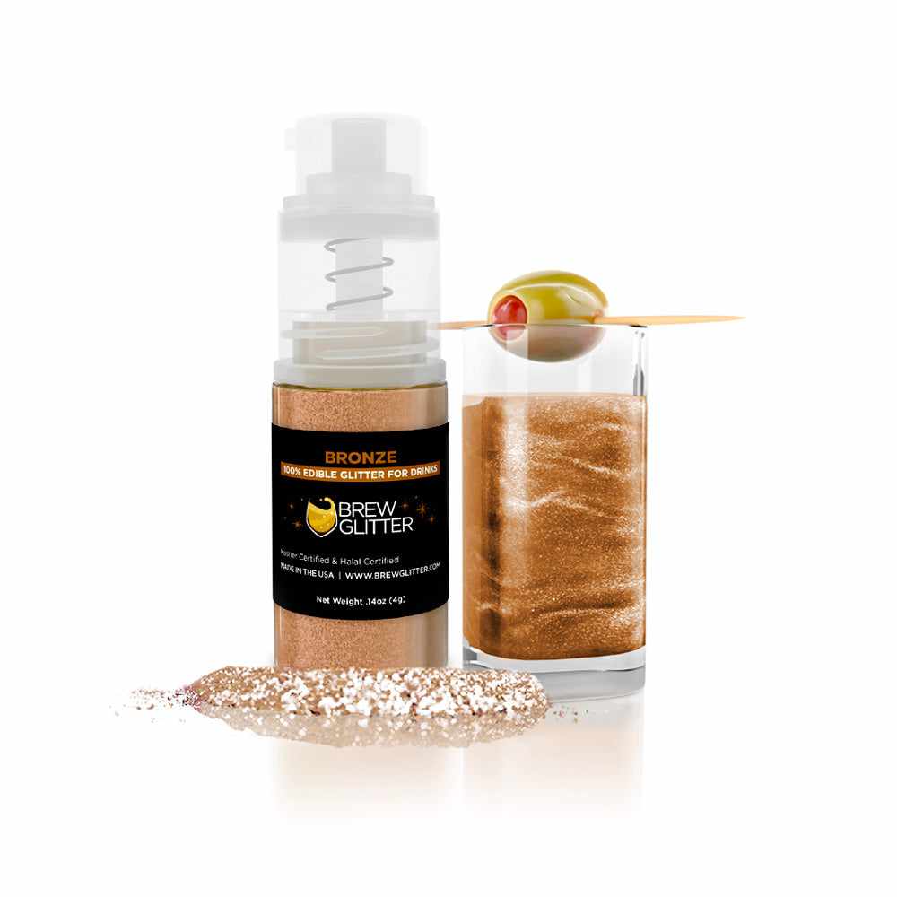 Bronze Beverage Glitter for Cocktails - Mini Spray Pump Bottle for Drink Decorations, Party Favors & DIY Crafts | Perfect for Weddings, Birthday Parties & Bartending