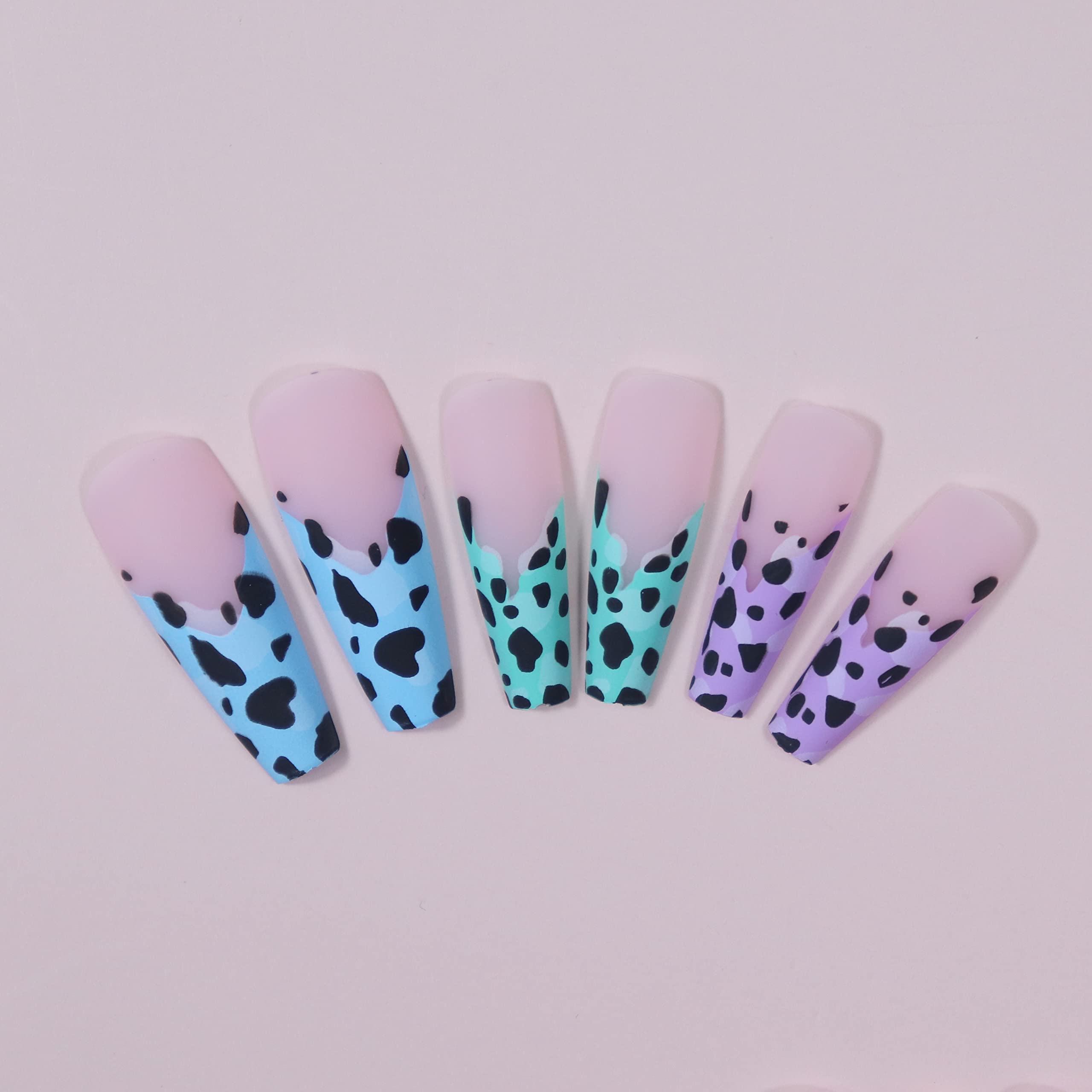 BABALAL 24pcs Coffin Press-On Nails - Matte Glue Long Fake Nails with Leopard Print Design, Ballerina Acrylic Full Cover Stick on Nails for Women | Perfect for Parties, Weddings, and Special Occasions