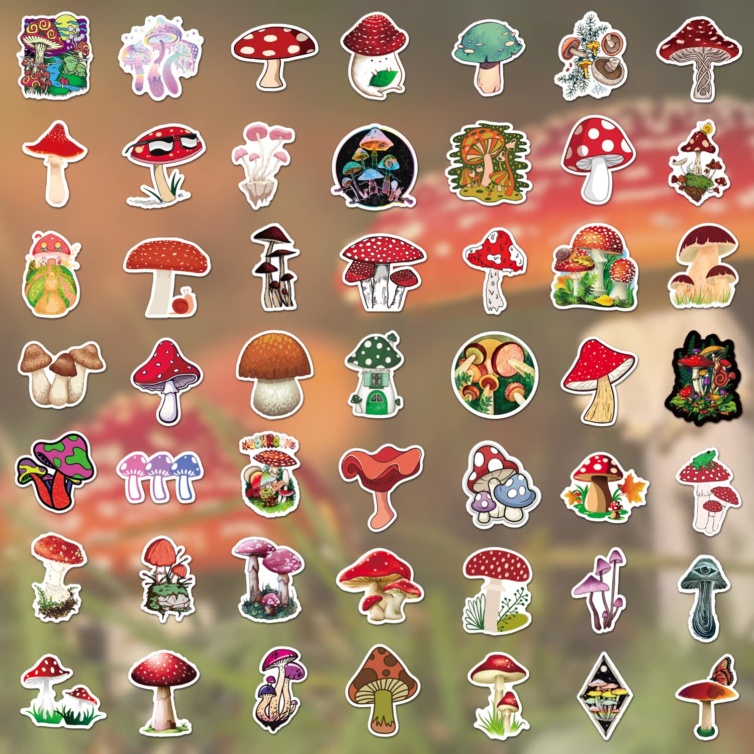 100Pcs Waterproof Mushroom Stickers Pack - Vinyl Decals for Hydro Flask, Water Bottles, Laptops, MacBook, Phone Cases - Perfect for DIY Crafts, Scrapbooking & Personalizing Accessories