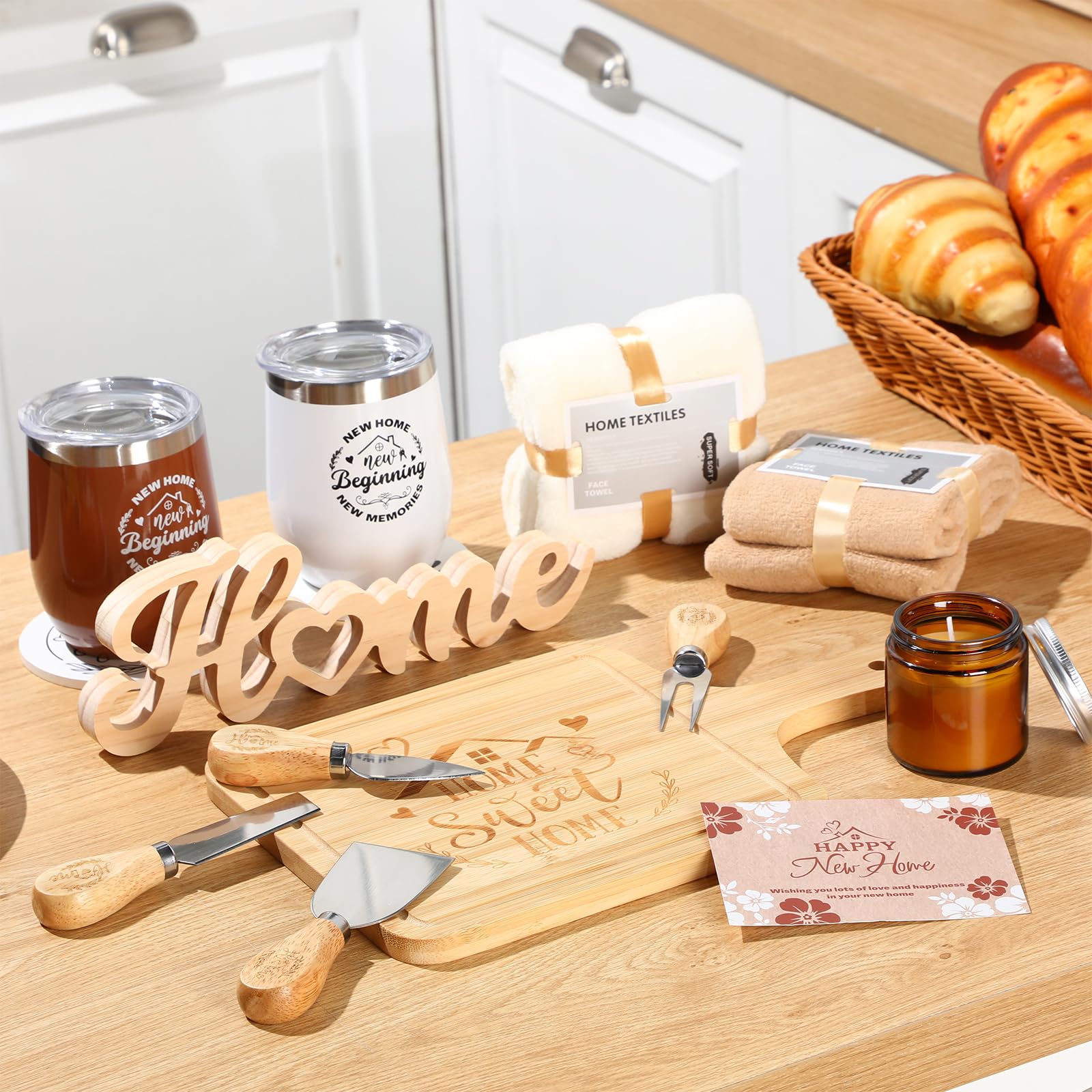 19-Piece Housewarming Gift Basket Set for Couples, Friends, Women & Men - New Home, Apartment, Kitchen & Dinner Essentials (Nature & Classic Style) - Perfect for Housewarming Parties, New Home Celebrations & Thoughtful Gifts