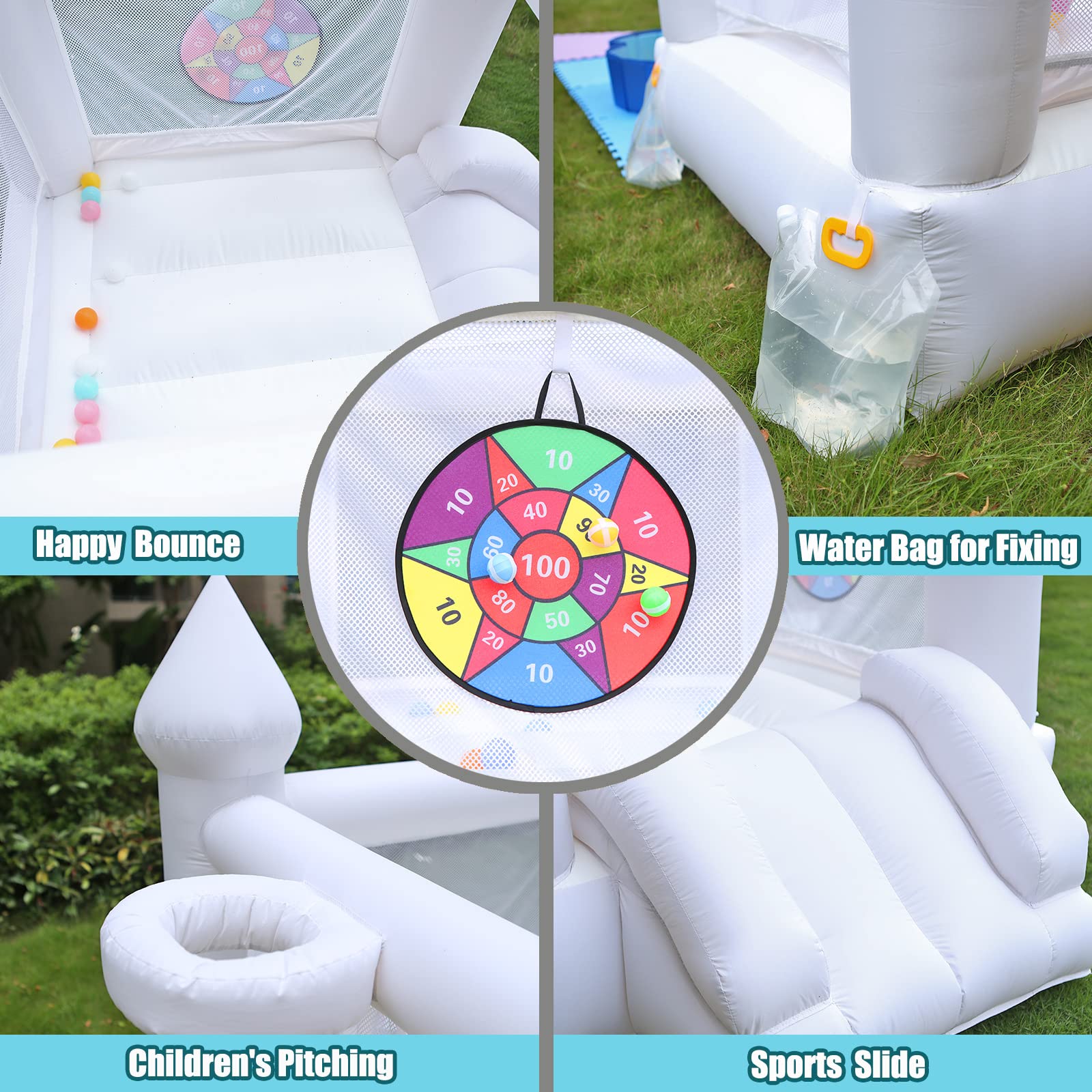 White Bounce House with Blower - 6ft x 5ft Inflatable Bouncy Castle for Kids, Family Backyard Fun, Birthday Parties, Weddings & Outdoor Events - Perfect Gift for Children (6ftL×5ftW×5ftH) - Great for Backyards, Parks, School Carnivals & Summer Gatherings