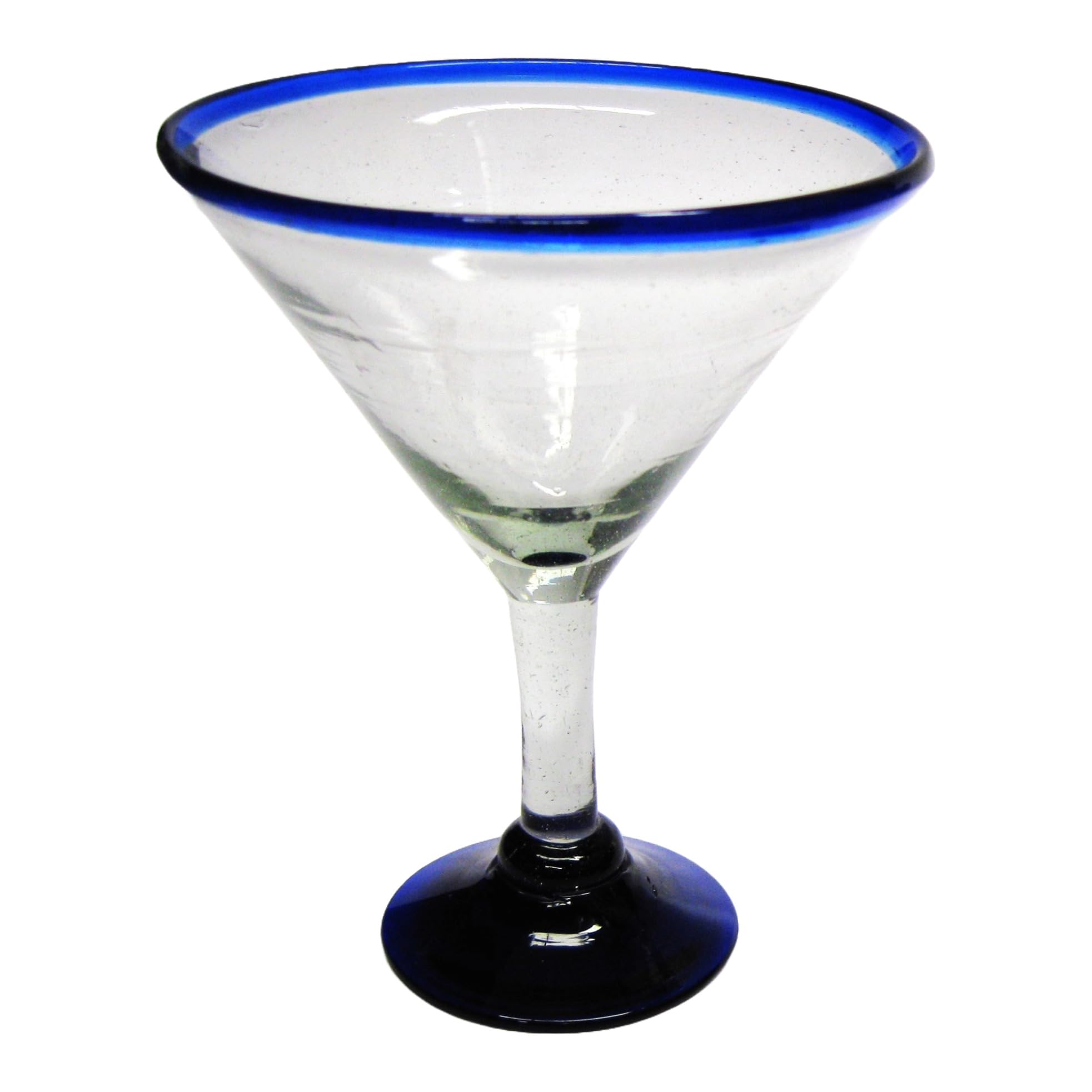 Premium Cobalt Blue Rim 10 oz Martini Glasses Set of 6 - Recycled Lead-Free & Toxin-Free Glassware for Cocktails, Parties & Home Bar Decor