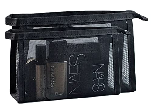 Tavish Mesh Makeup Bag with Zipper - Small & Medium Portable Cosmetic Pouch for Travel, Toiletries, and Daily Essentials - Perfect for Gym, Beach, and On-the-Go Organization