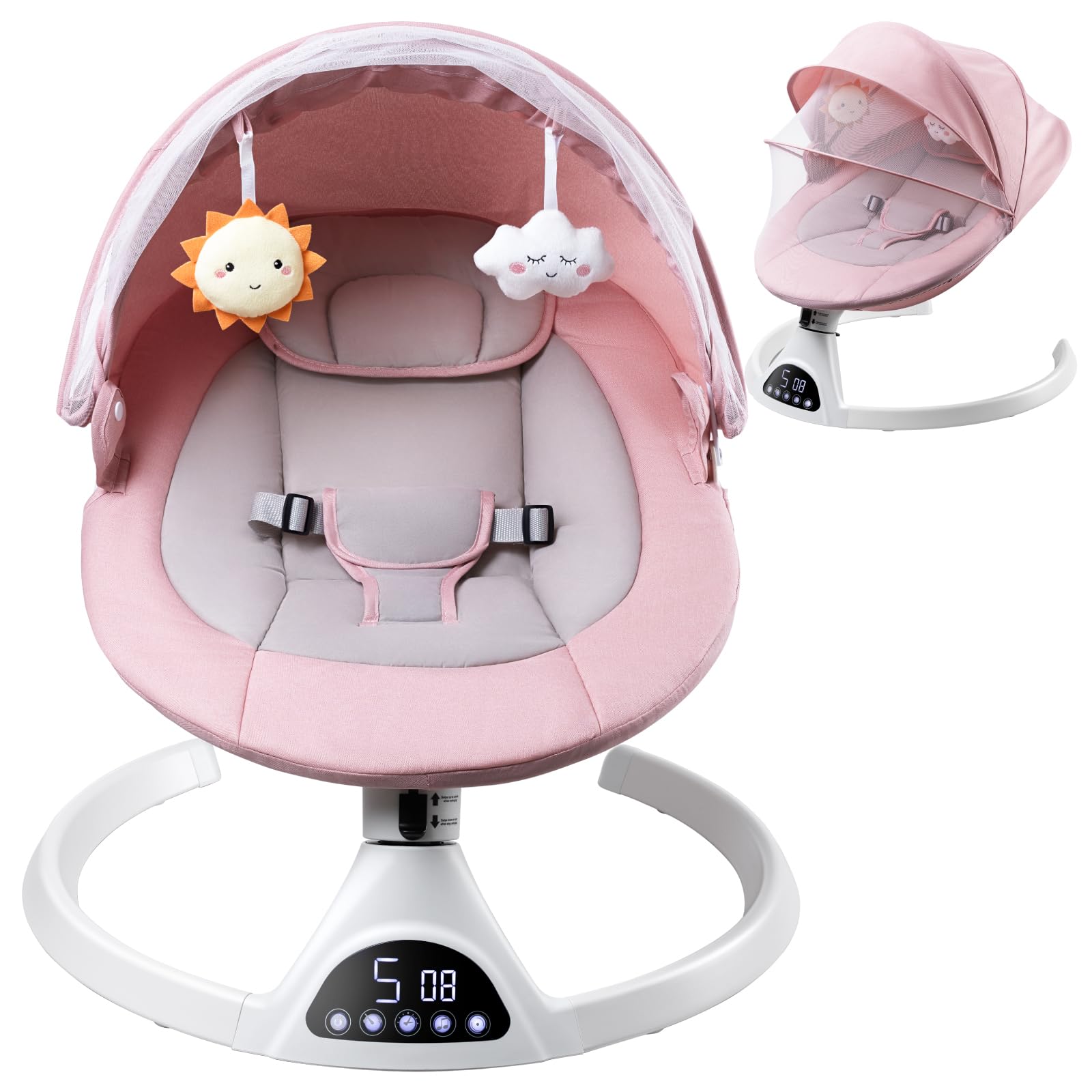 Suureks Baby Swing for Infants - 5 Motion Rocker with Natural Sway, LED Touch Panel & Music Speaker | Remote Control Infant Swing (Pink) | Perfect for Nursery, Playtime & Soothing Fussy Babies