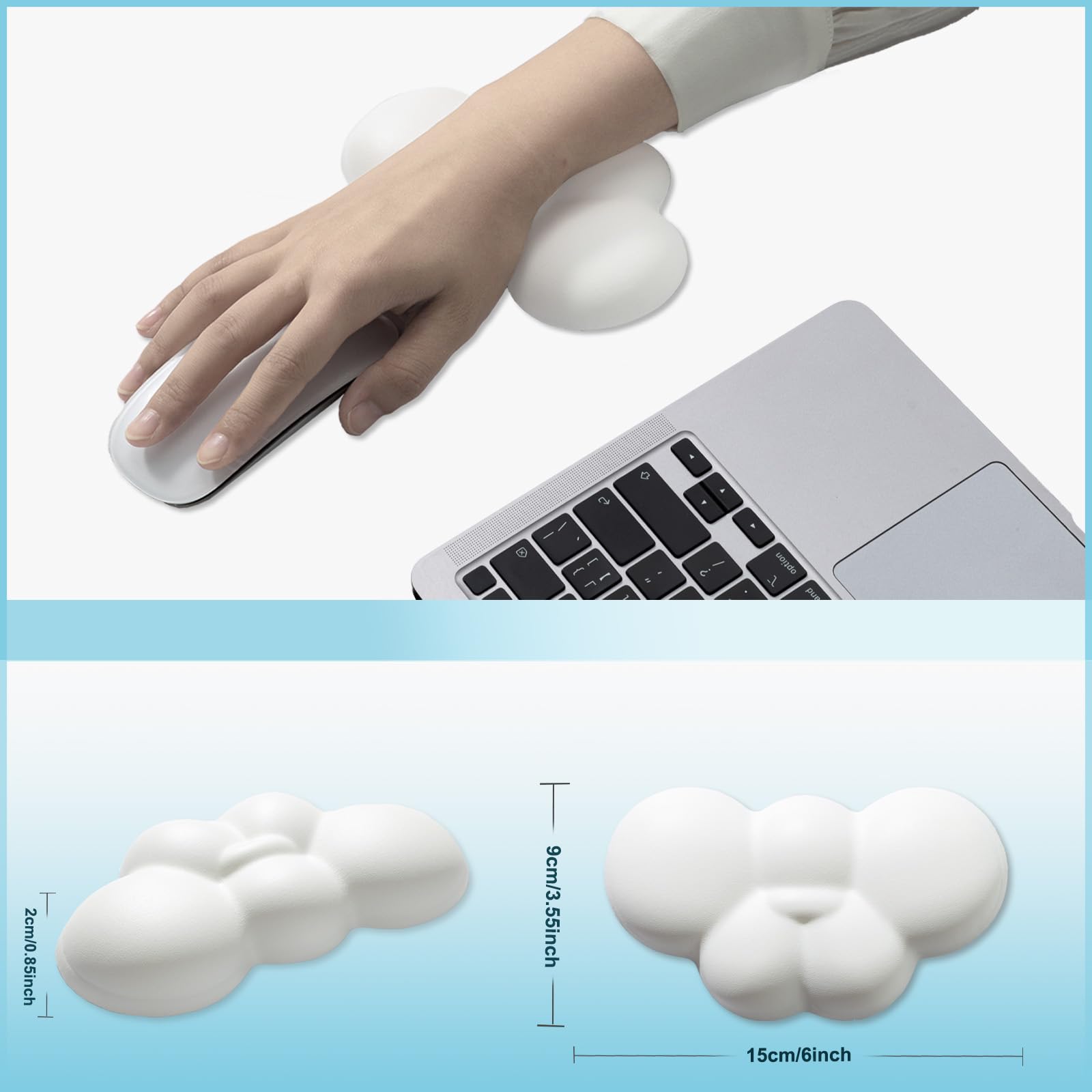 Leolee Cloud Mouse Wrist Rest - Ergonomic Memory Foam Wrist Support Pad with Leather Surface & Non-Slip Base - Relieves Wrist Pain for Gaming, Office Work, Computer & Laptop Use - Perfect for Long Hours of Typing and Mouse Work