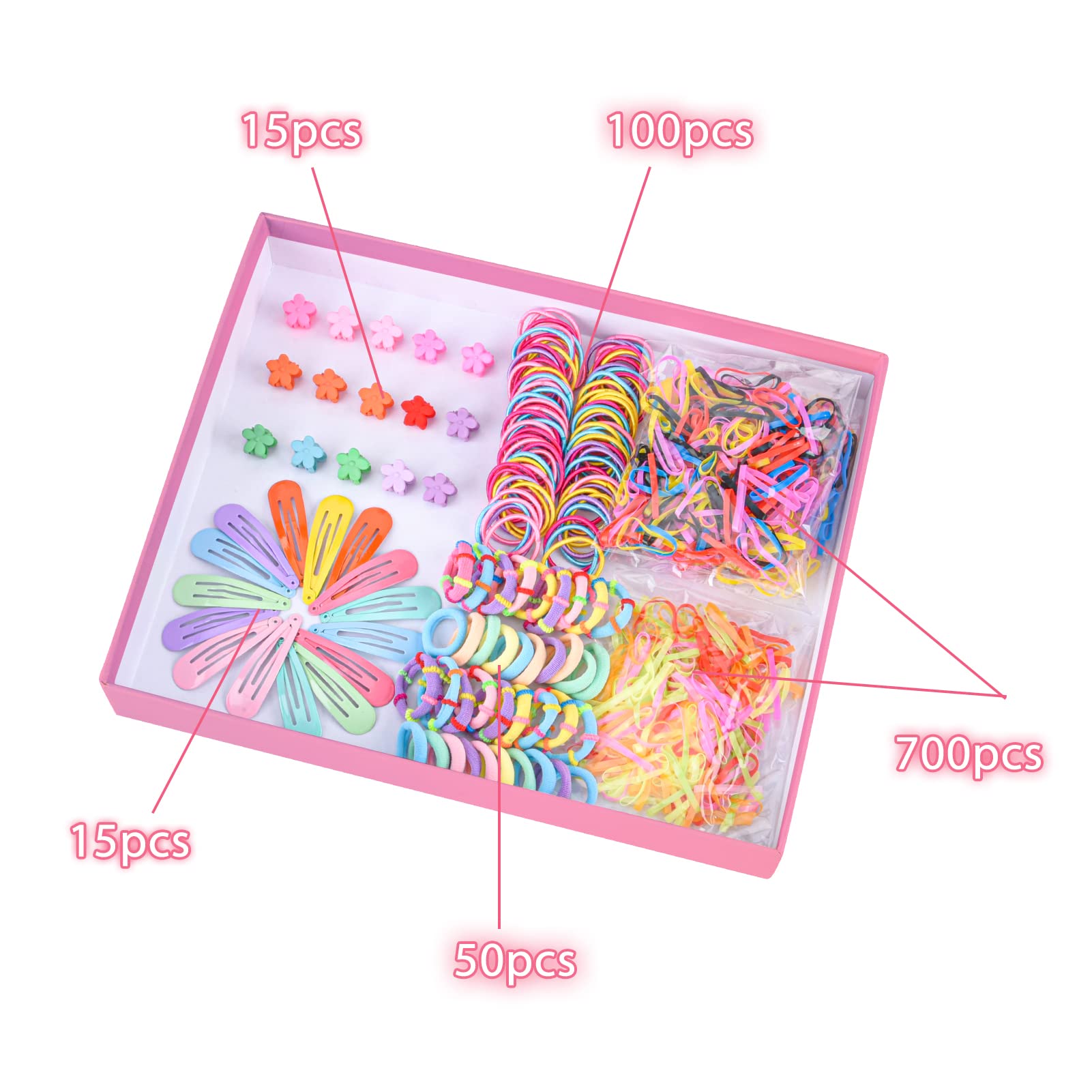 FRIUSATE 880pcs Girls Hair Clips & Hair Ties Set for School & Party