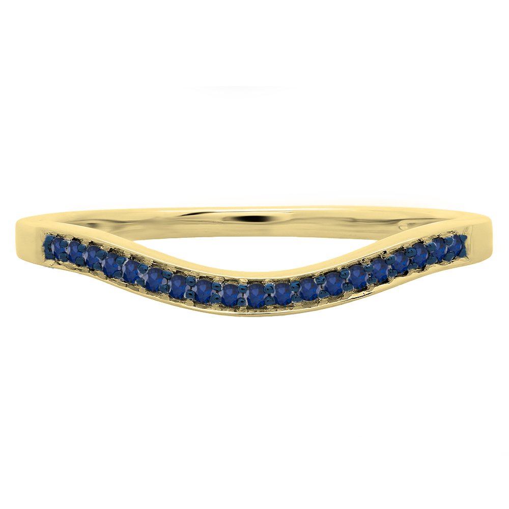 14K Solid Gold Round Cut Blue Sapphire & White Diamond Stackable Wedding Band for Women - Perfect for Anniversary, Engagement, and Everyday Elegance