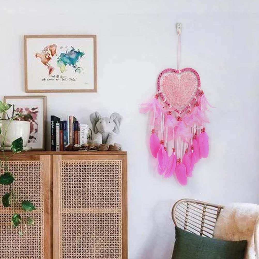 Handmade Pink Dream Catcher Wind Chime - Boho Wall Hanging Decor for Bedroom, Nursery & Living Room - Natural Feather & Bead Home Ornament for Relaxation & Positive Energy