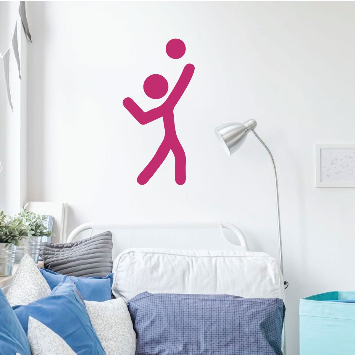 Volleyball Wall Decal - Vinyl Sports Decor for Bedroom, Playroom & Gym - Fun Stick Figure Player Design - Perfect for Game Room, Kids Room & Sports Fan Decorations