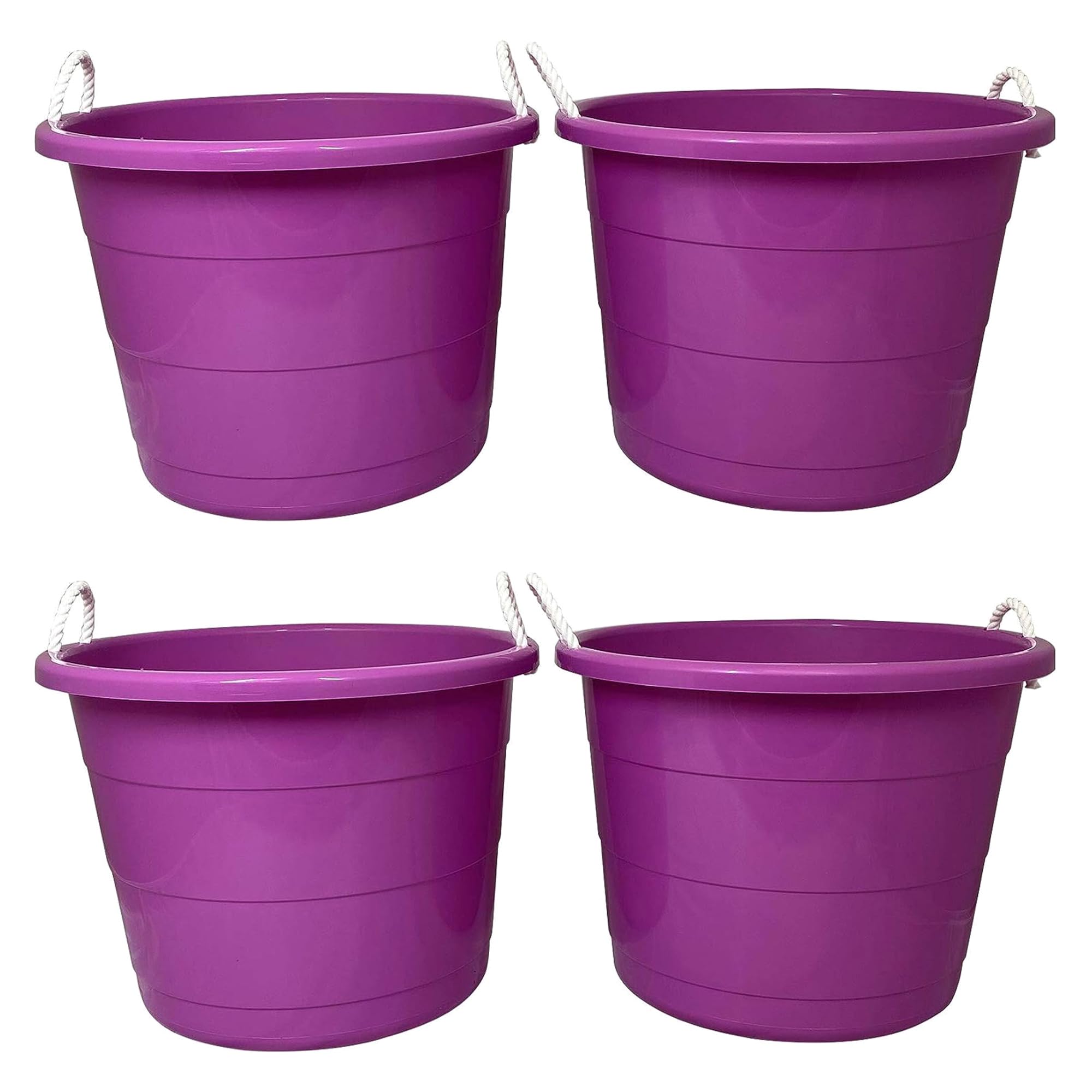 HOMZ 4-Pack 17 Gallon Large Plastic Storage Buckets with Rope Handles - Heavy Duty Utility Tubs for Laundry, Cleaning, Organizing (Purple) - Perfect for Home, Garage, and Outdoor Storage