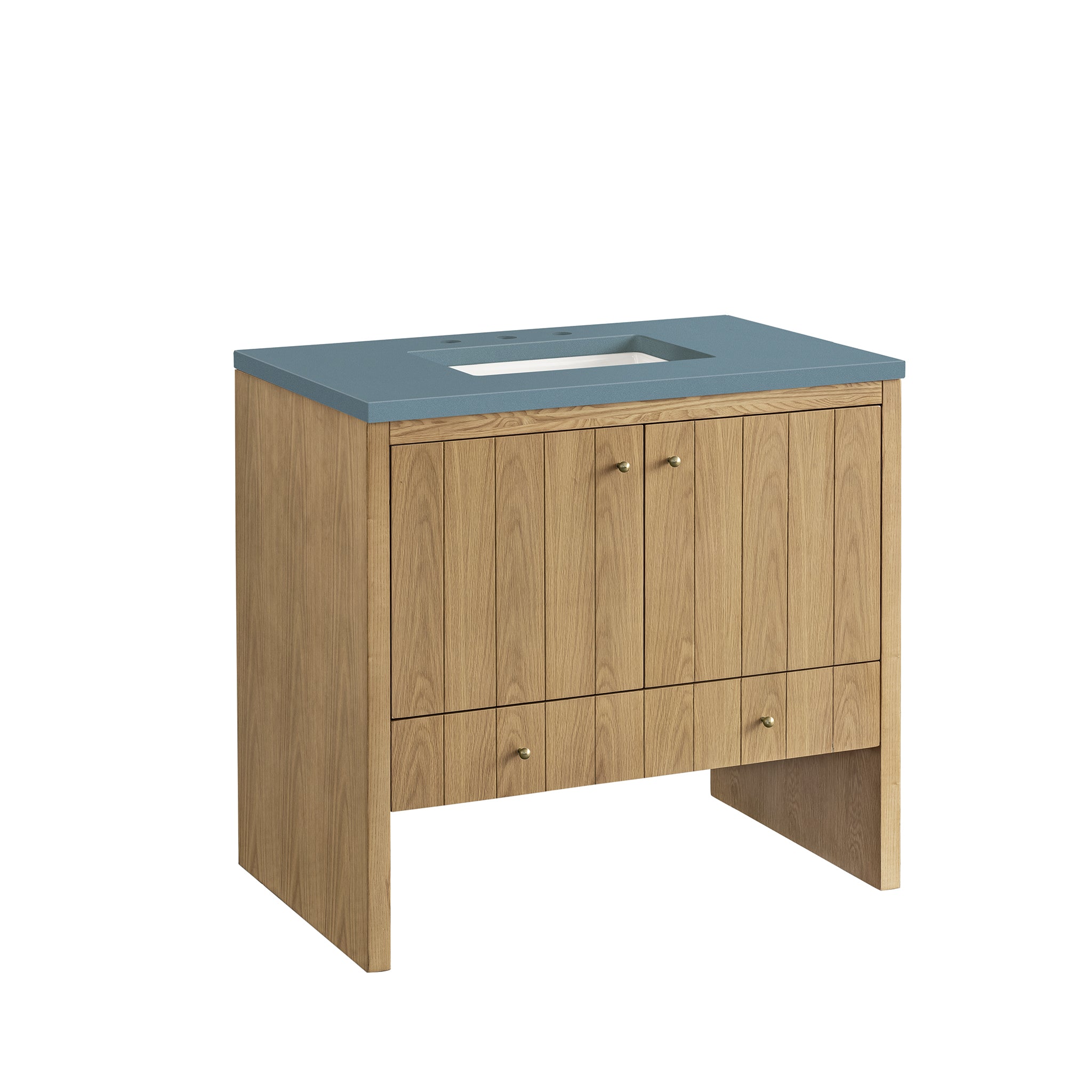 Hudson 36 Inch Single Bathroom Vanity with Light Natural Oak Finish & 3CM Calacatta Blue Quartz Top - Perfect for Modern Home Bathroom Remodeling and Spa-Style Decor