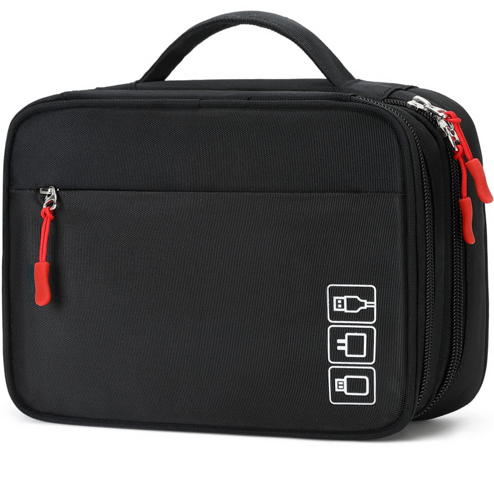 Portable Waterproof Travel Charger Cable Organizer Bag - Double Layer Electronics Storage Case for Hard Drives, Phones, USB Cables & SD Cards - Perfect for Travel, Office & Car Organization (Black)