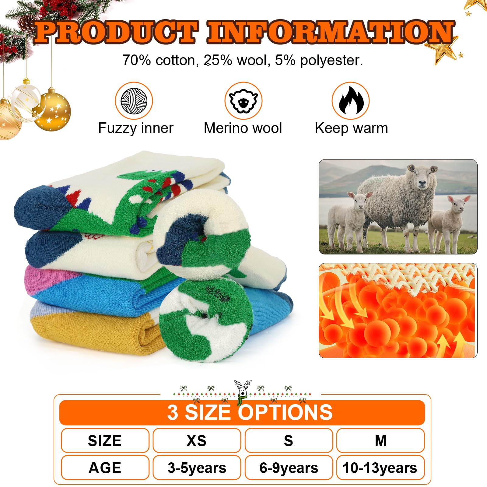 4-Pairs Kids Winter Warm Socks - Soft Merino Wool Thickened Cotton Thermal Socks for Boys & Girls - Perfect for Snow Boots, Outdoor Activities & Cold Weather