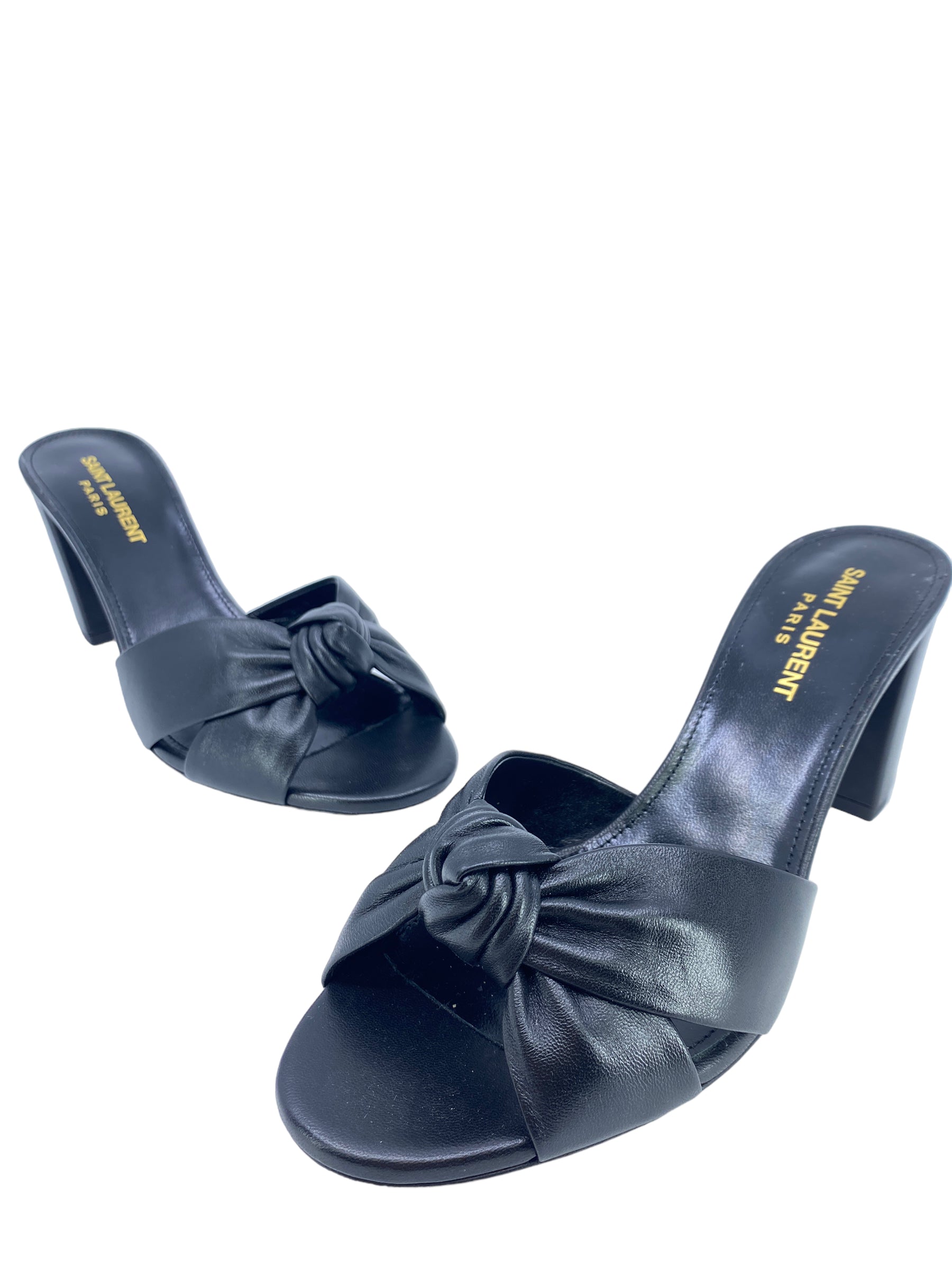 Saint Laurent Bianca Black Leather Mules Women's Size 7.5 - Luxury Slip-On Shoes for Casual Outings & Office Wear