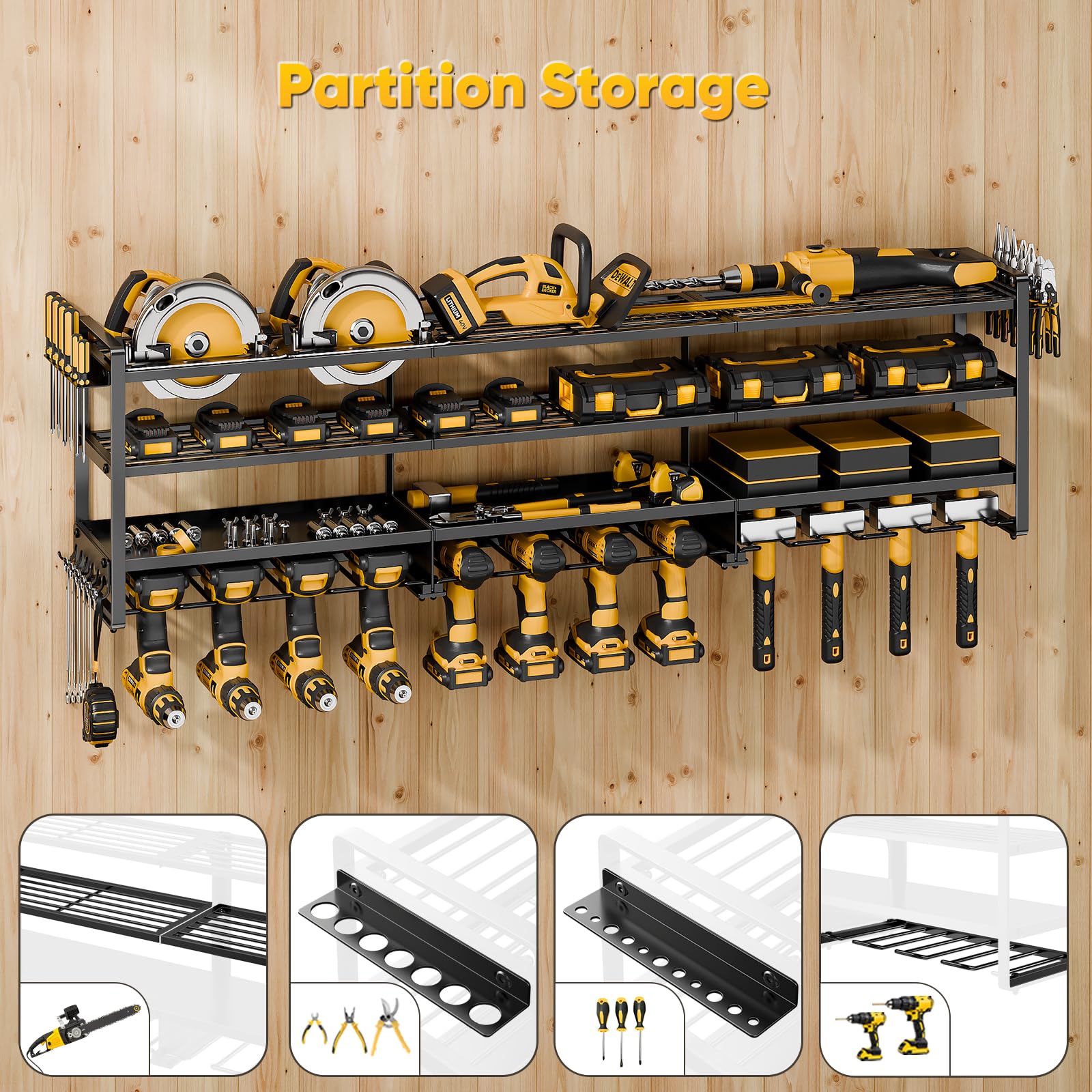 Heavy Duty 4-Tier Wall Mount Power Tool Organizer - 12 Drill Holder for Garage & Workshop Storage | Perfect for DIY Projects, Home Improvement & Professional Workbench Organization