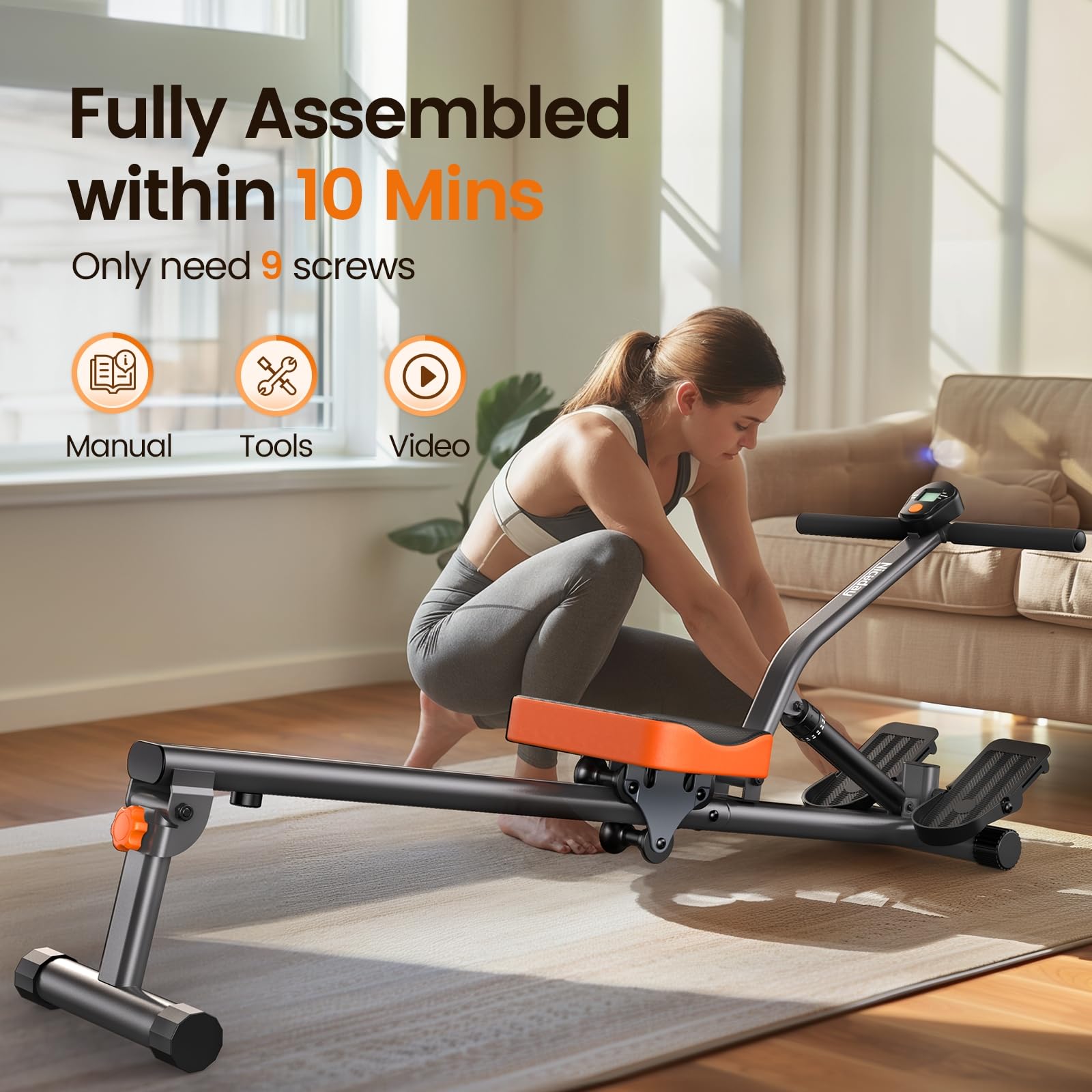 Niceday Hydraulic Rowing Machine with 16 Resistance Levels - 300LBS Weight Capacity for Home Gym & Full Body Workout | Perfect for Cardio Training, Strength Building & Indoor Fitness
