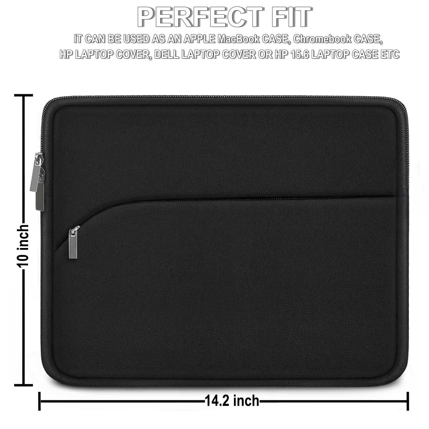 14 Inch Laptop Case with Front Pocket - Slim Protective Sleeve for MacBook Air/Pro, HP, Dell, Lenovo, Acer - Ideal for Travel, Work & School