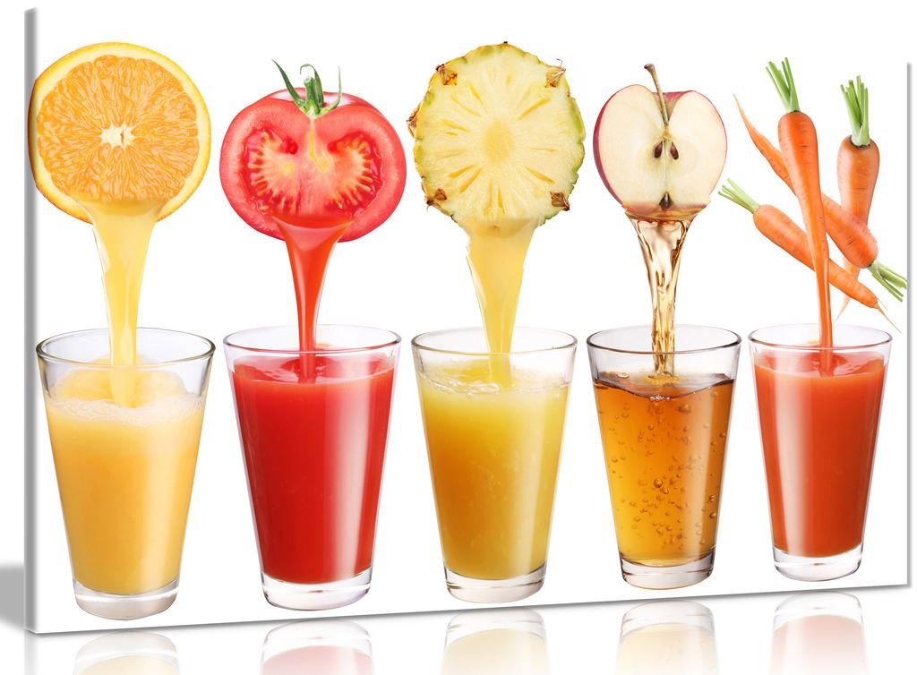 Premium Fruit Juice Food Kitchen Wall Art Canvas Print - 24x16 Inches - Modern Home Decor for Kitchen, Dining Room, or Cafe