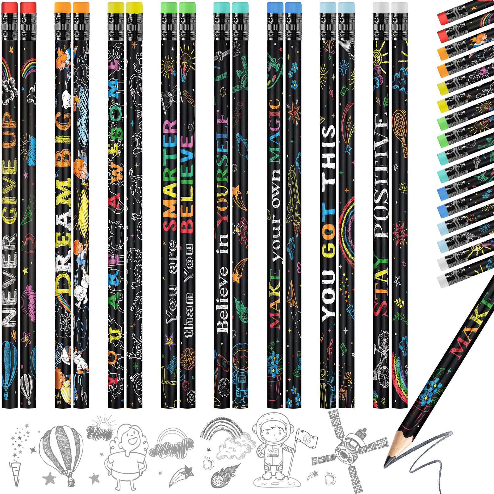 240 Pack Inspirational Motivational Pencils with Erasers - Colorful Wooden Pencils with Uplifting Quotes for Students, Teachers & Classroom Supplies - Perfect for Back to School, Study Motivation & Positive Learning Environment