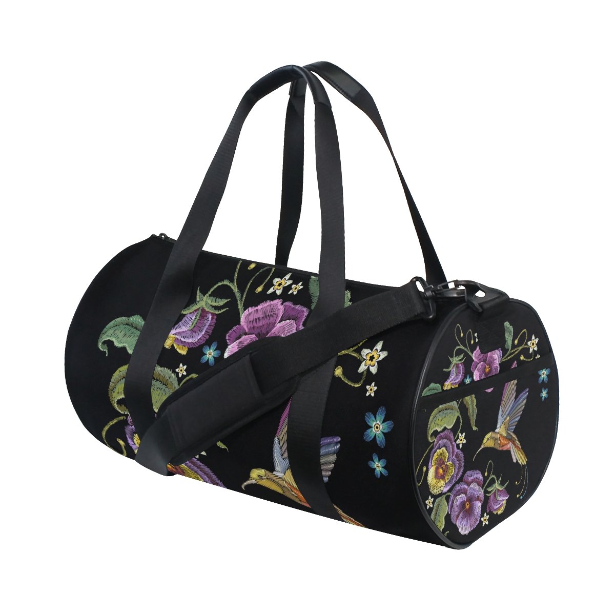 Lightweight Canvas Gym Bag with Leaf Hummingbirds Embroidery - Durable Sports Duffel for Travel, Workout & Yoga - Perfect for Gym, Travel & Outdoor Activities