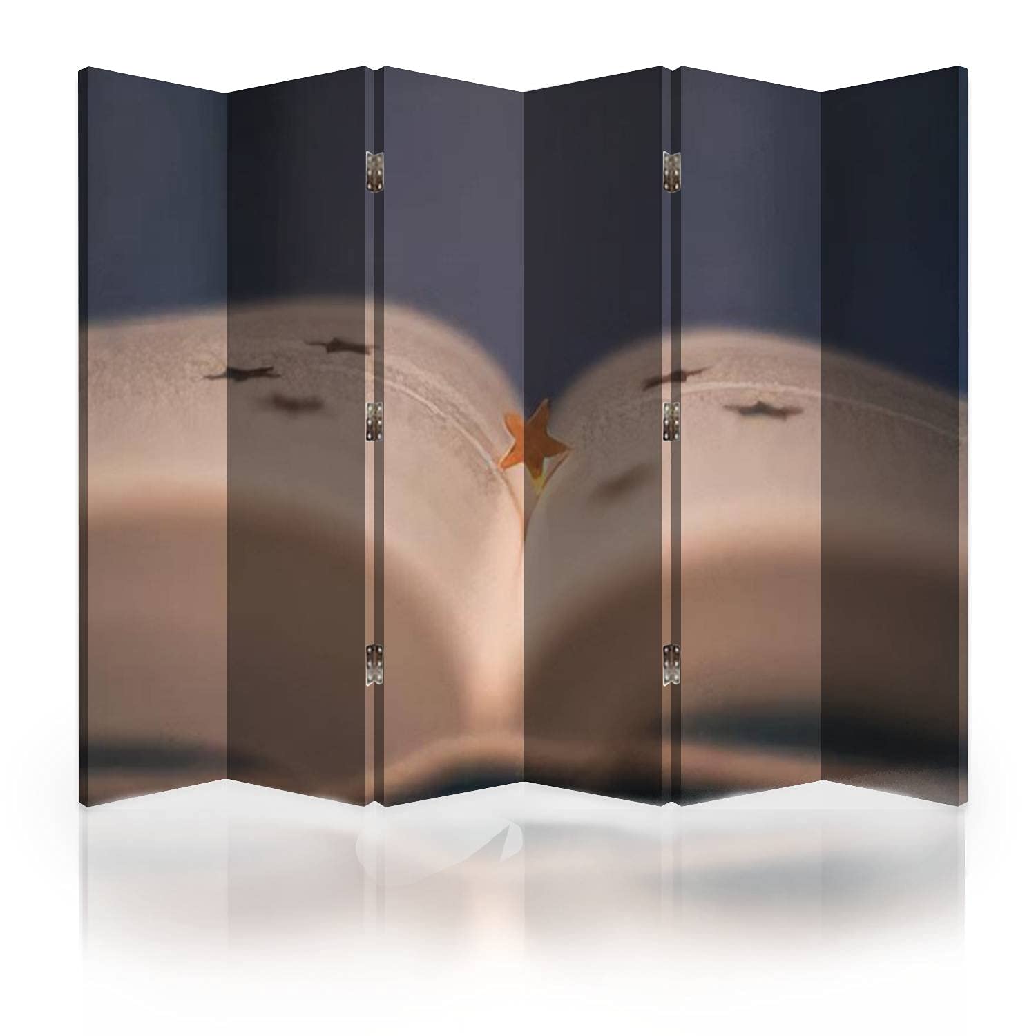 6-Panel Gold Star Canvas Room Divider Screen - Foldable Privacy Partition with Open Book Design | Perfect for Home Office, Bedroom Separation & Living Room Decor